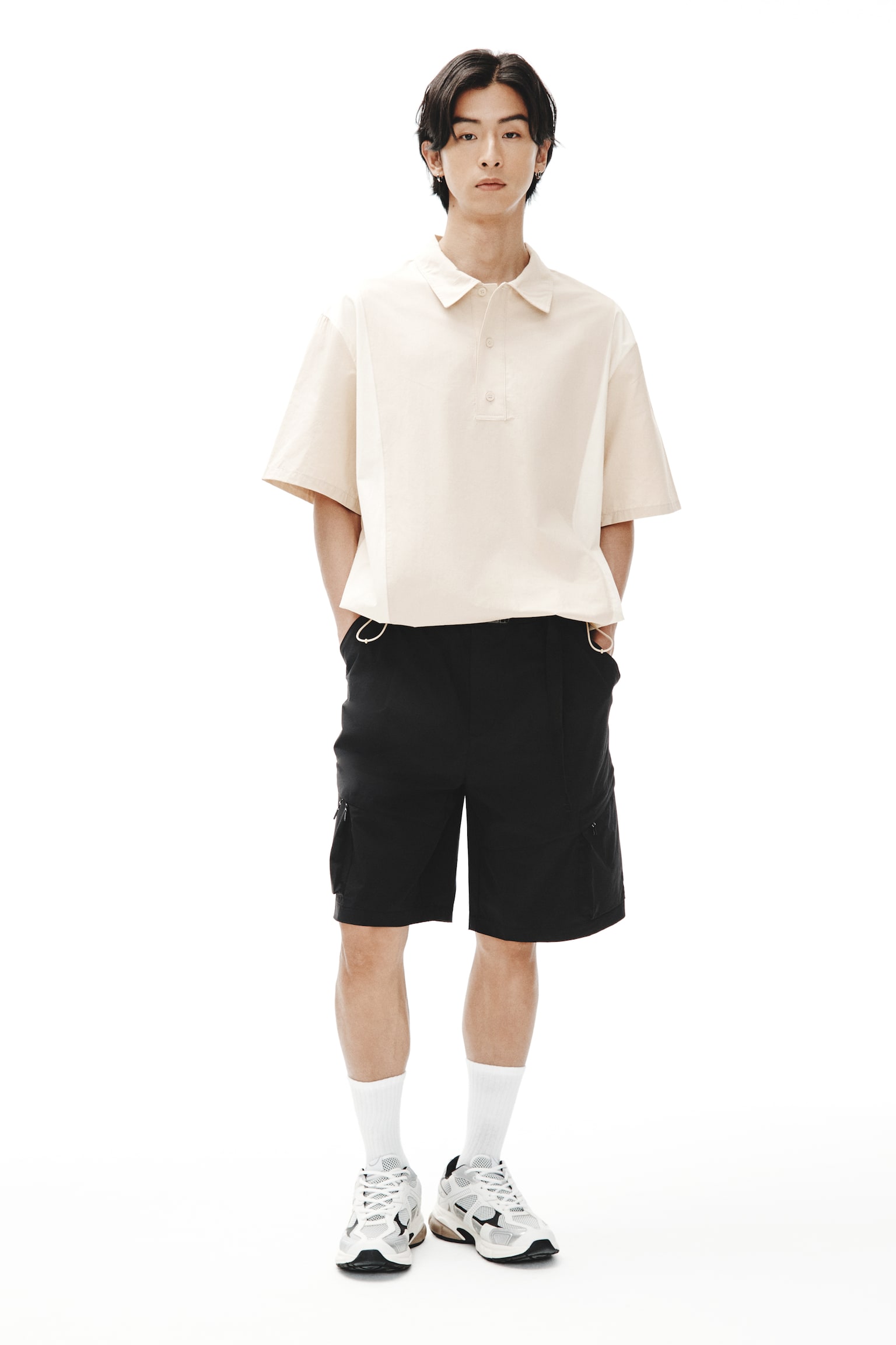 Áo sơ mi chui đầu Loose Fit - Màu be/Khối màu/Màu đen/Khối màu - 1
