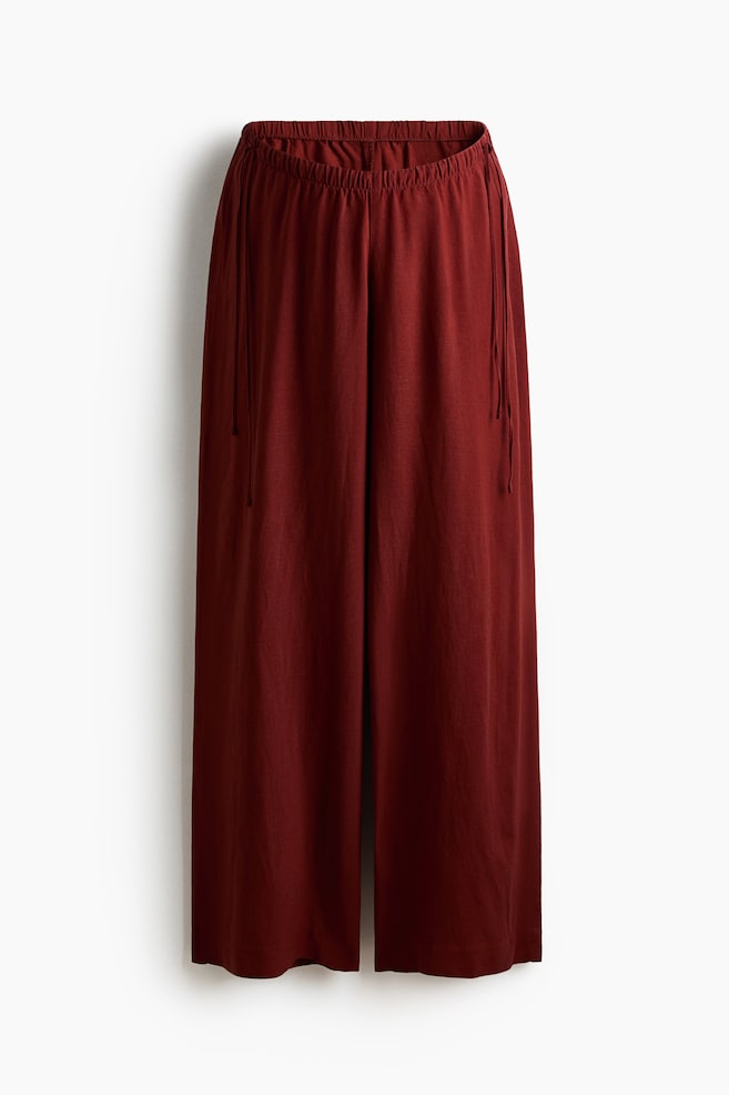 MAMA Linen-blend drawstring trousers - Dark red/Light yellow - 1
