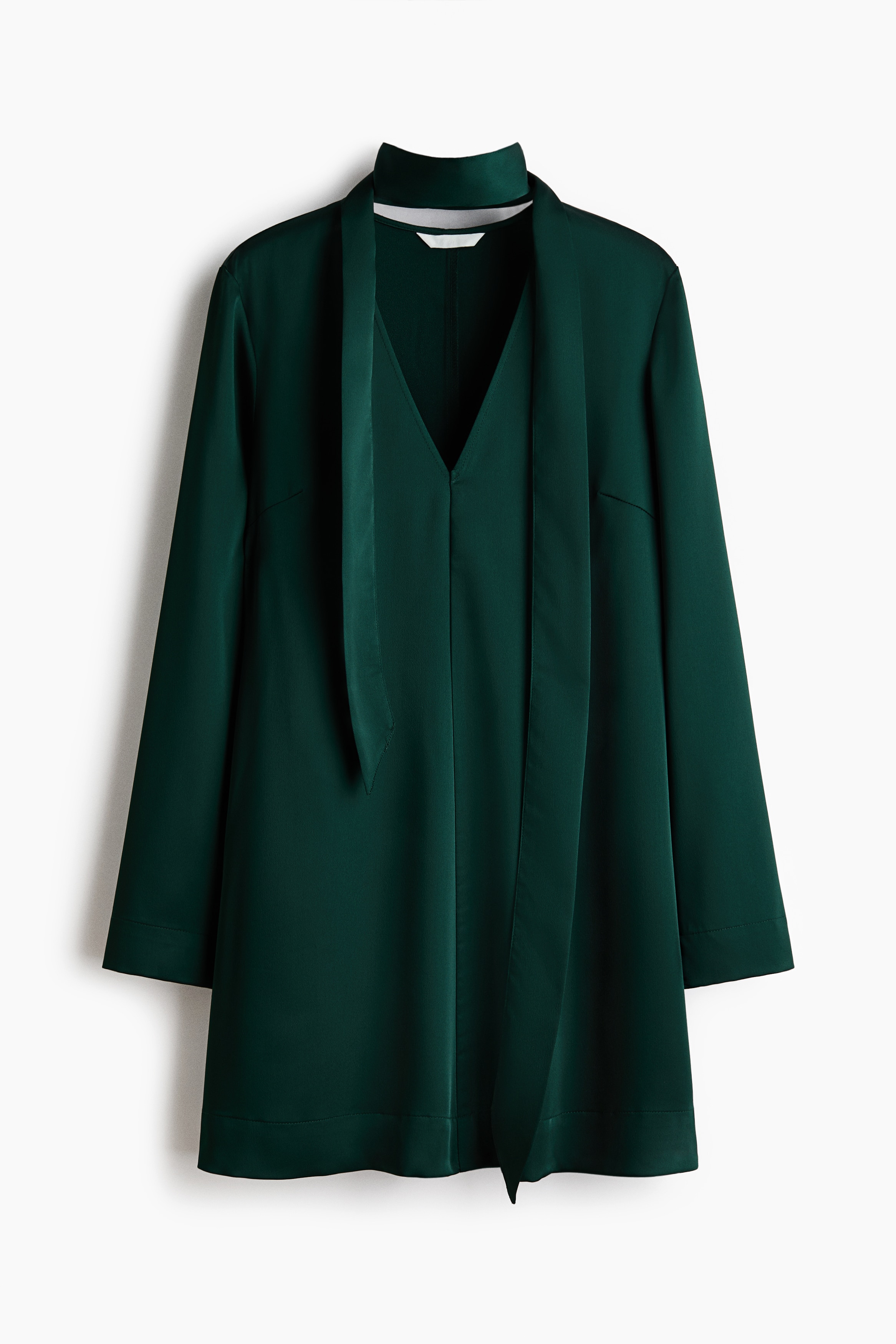 Σατέν φόρεμα με φουλάρι - Σκούρο πράσινο/Μαύρο