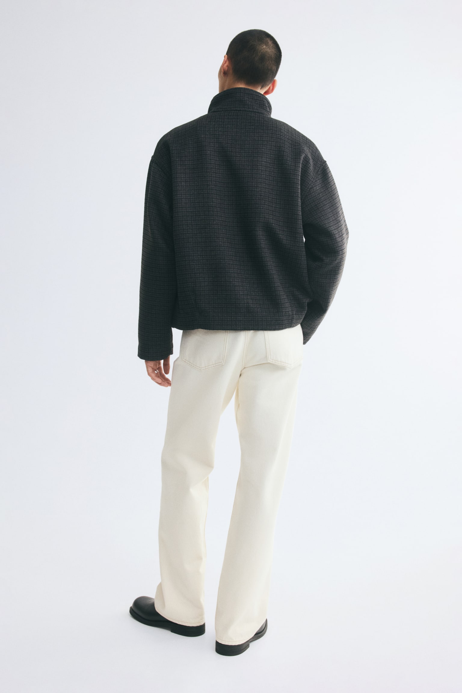 Мужская куртка H&M Stand-Up Collar Wool-Blend, цвет: Тёмный серый / Клетчатый — фото 4