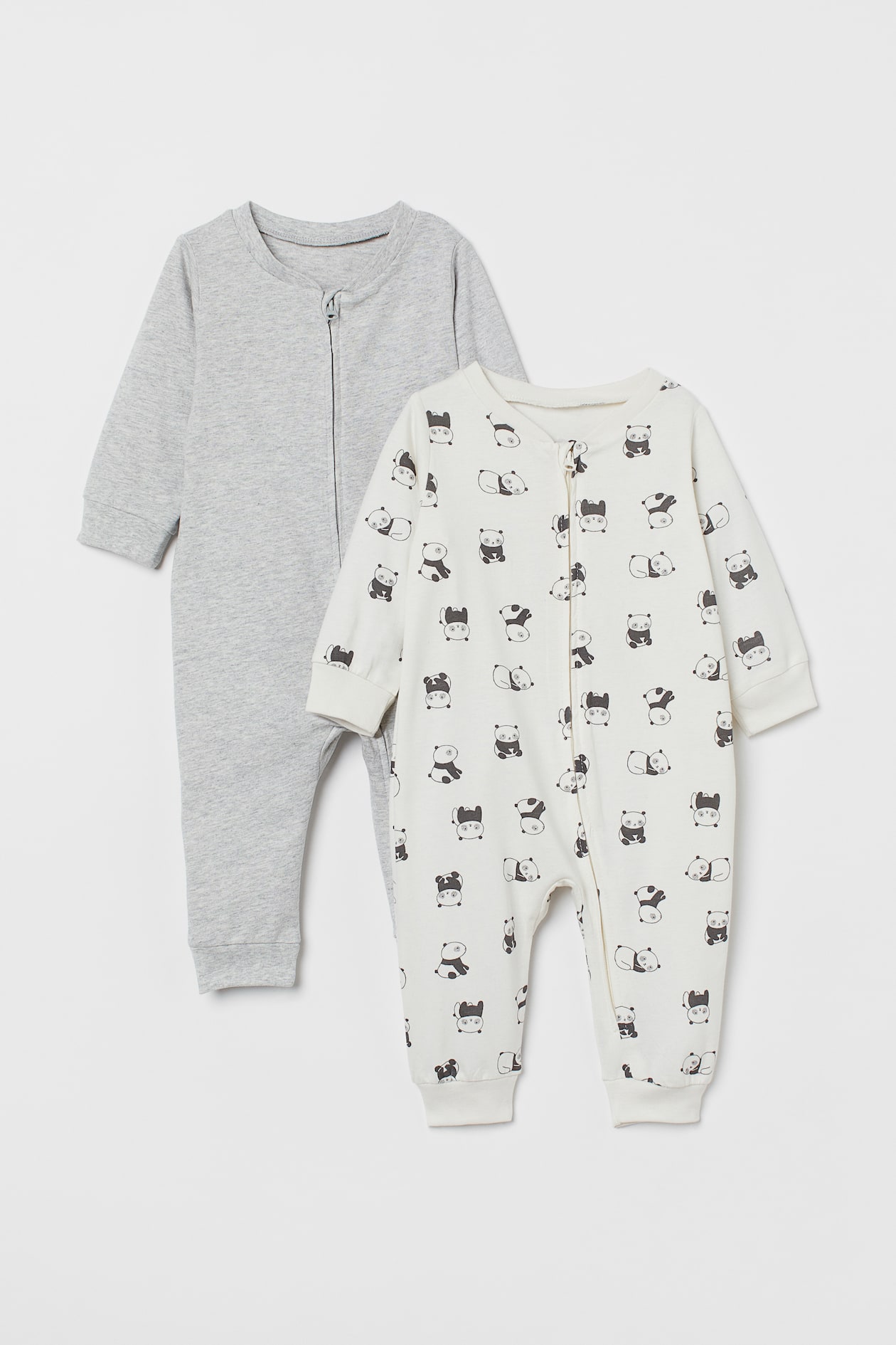 2-pack Pajama Jumpsuits with Zipper - Round Neck - Long sleeve - White ...