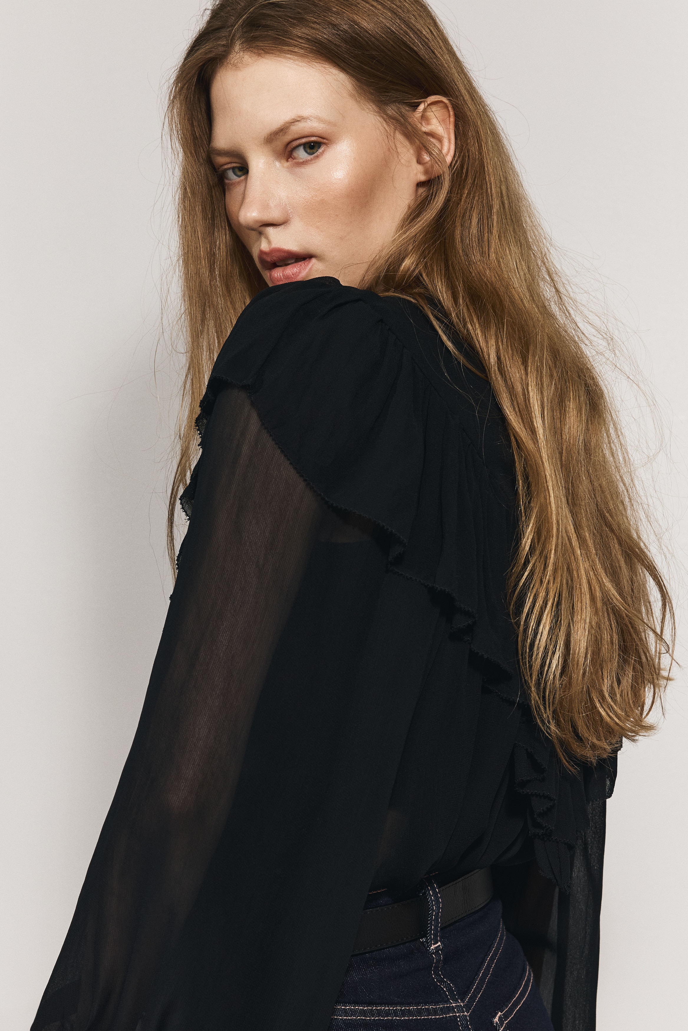 Frill-trimmed chiffon blouse