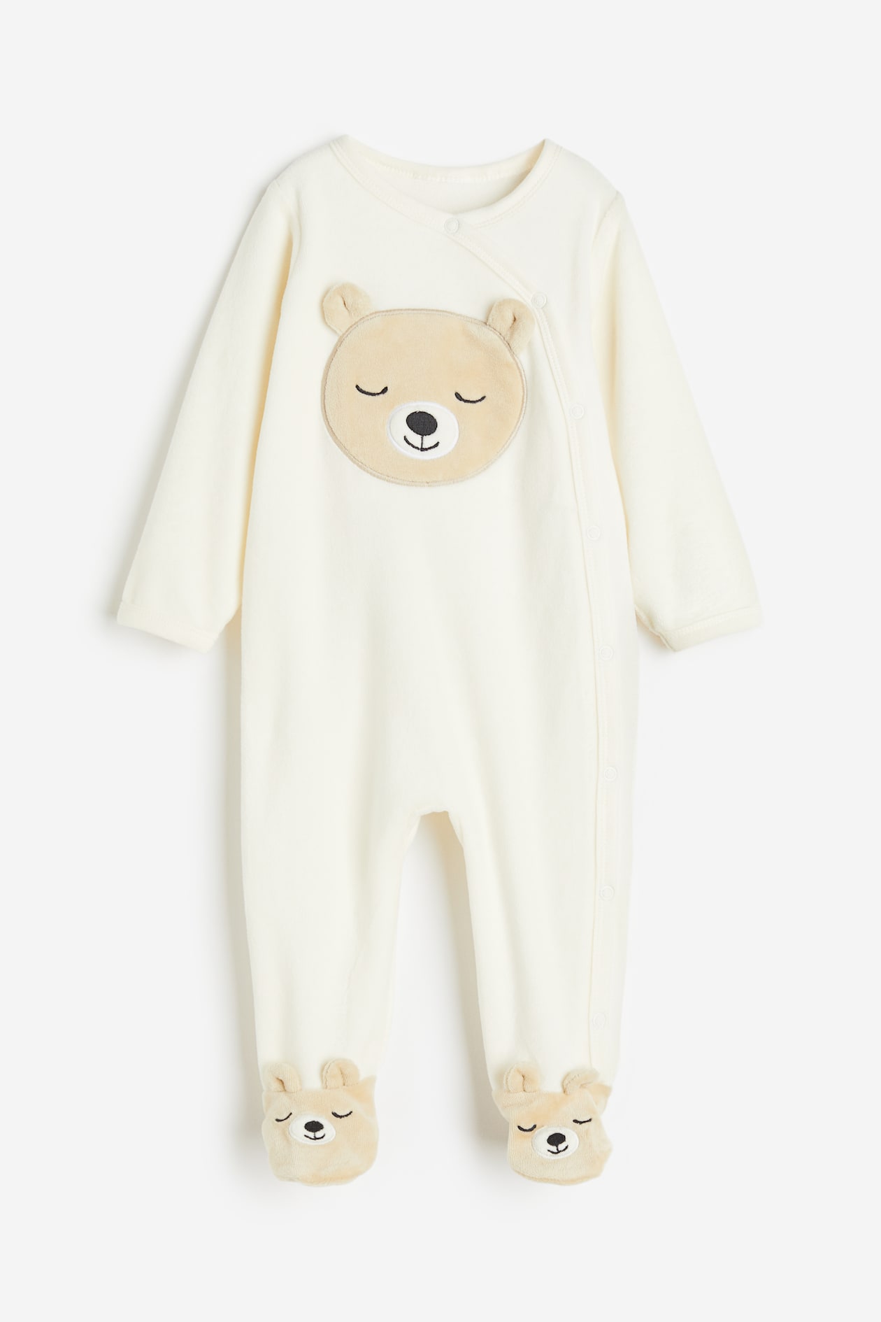 Velour Pajama Jumpsuit - Natural white/bear - Kids | H&M US