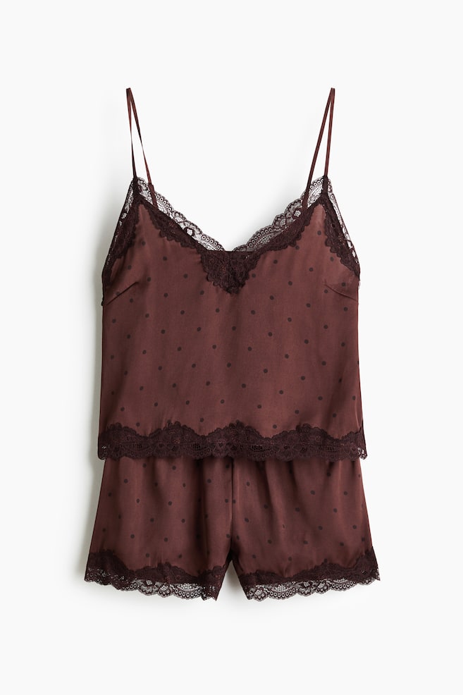 Lace-trimmed satin pyjamas - Rust brown/Spotted/Black/Black/Black/Light pink/Dark dusty pink/Light mole/Dark pink/Light blue/Light beige - 1