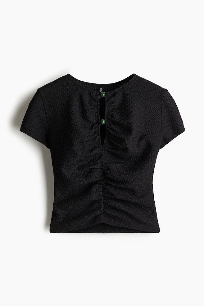Bead-detail ruched top - Black/Cream - 1