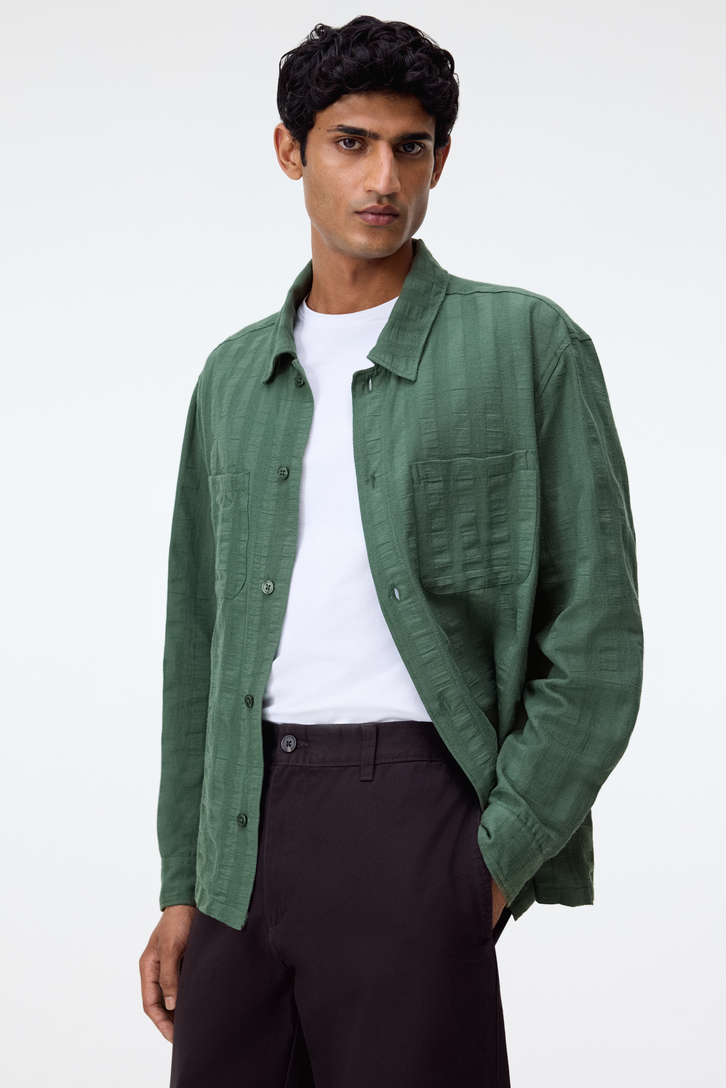 Regular Fit Textured cotton shirt - Green/Light yellow/Red