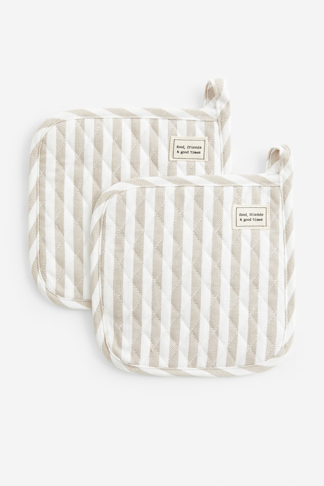 2-pack striped pot holders - Beige/Striped/Dark grey/Striped - 1
