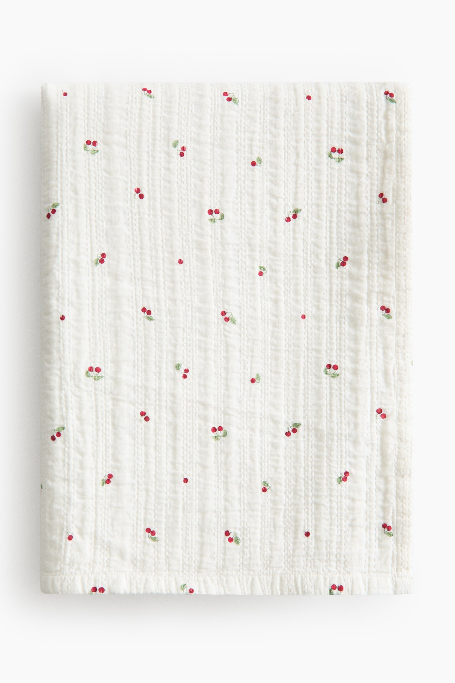 Cotton muslin bedspread - Cream/Cherries - 1