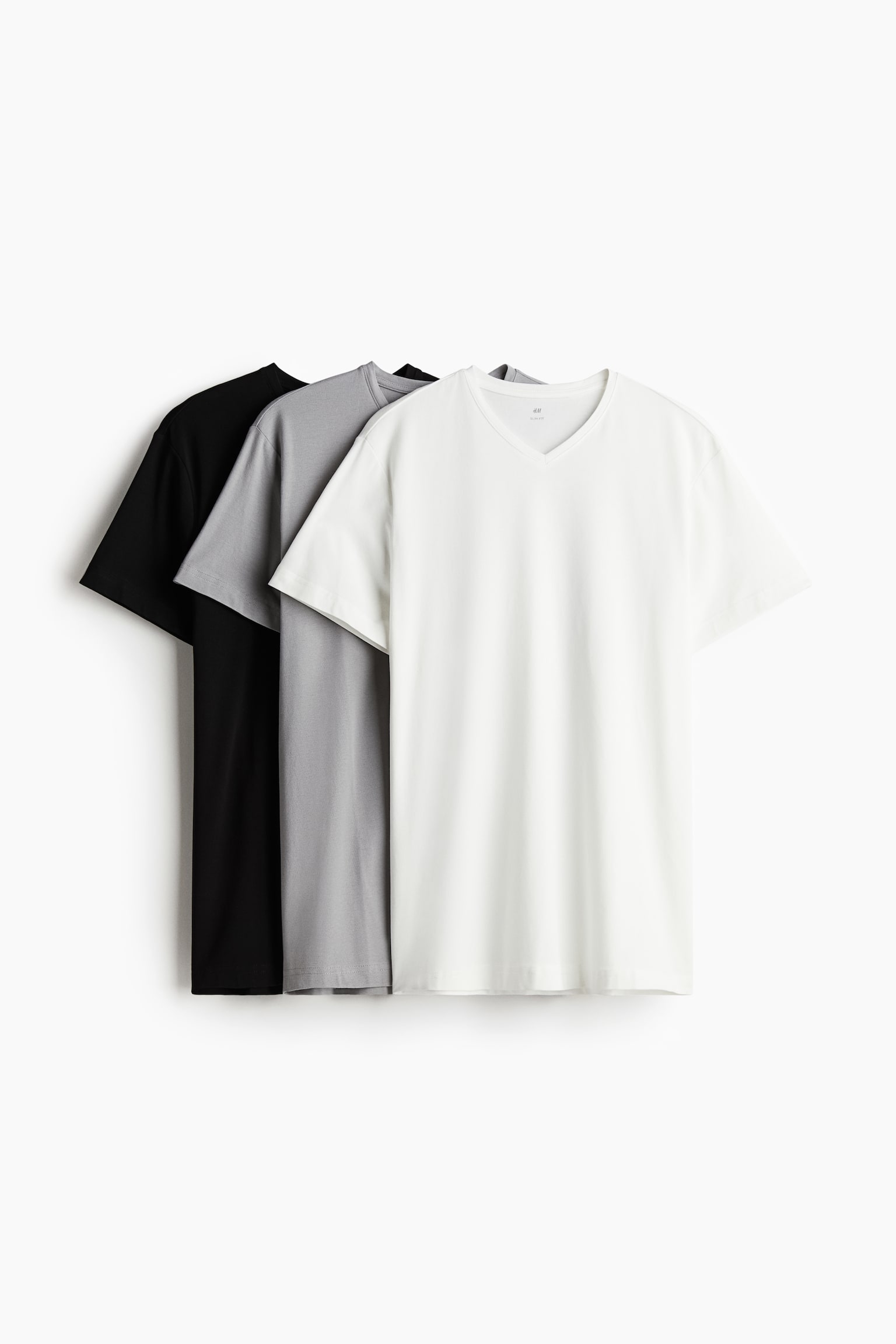 3-pack Slim Fit V-neck Tees - Black/Grey/White/Light green/Khaki green/Black - 1