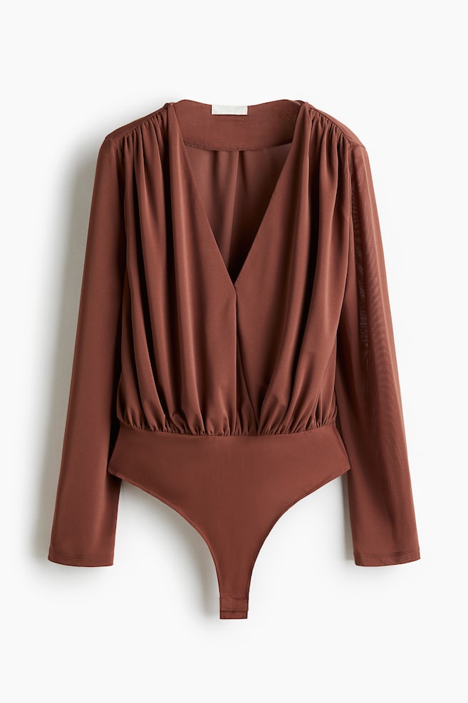 Draped V-neck thong body - Dusty brown - 1