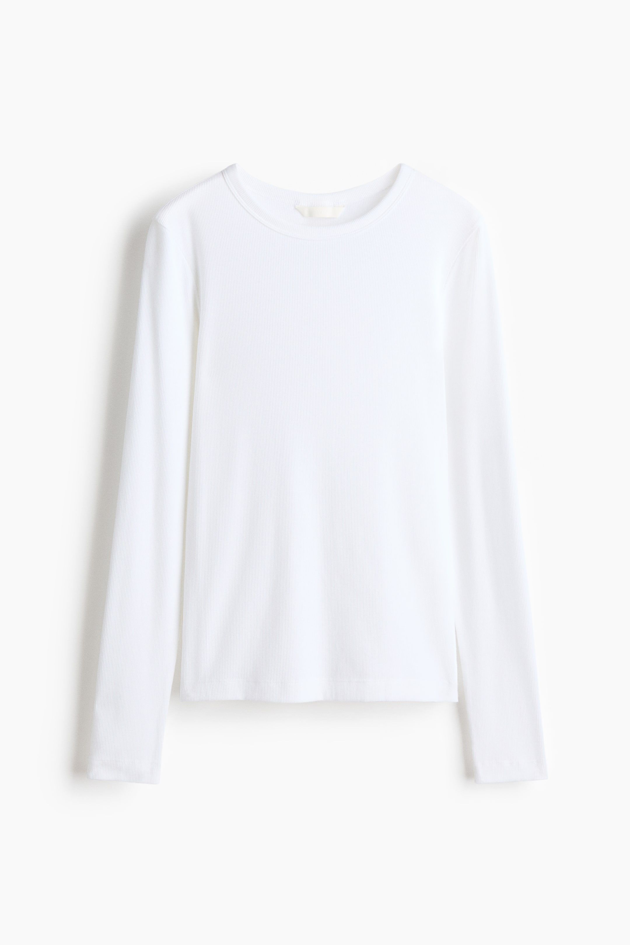 View larger image: Ribbed Cotton-Blend Top - White - Ladies | H&M US 1