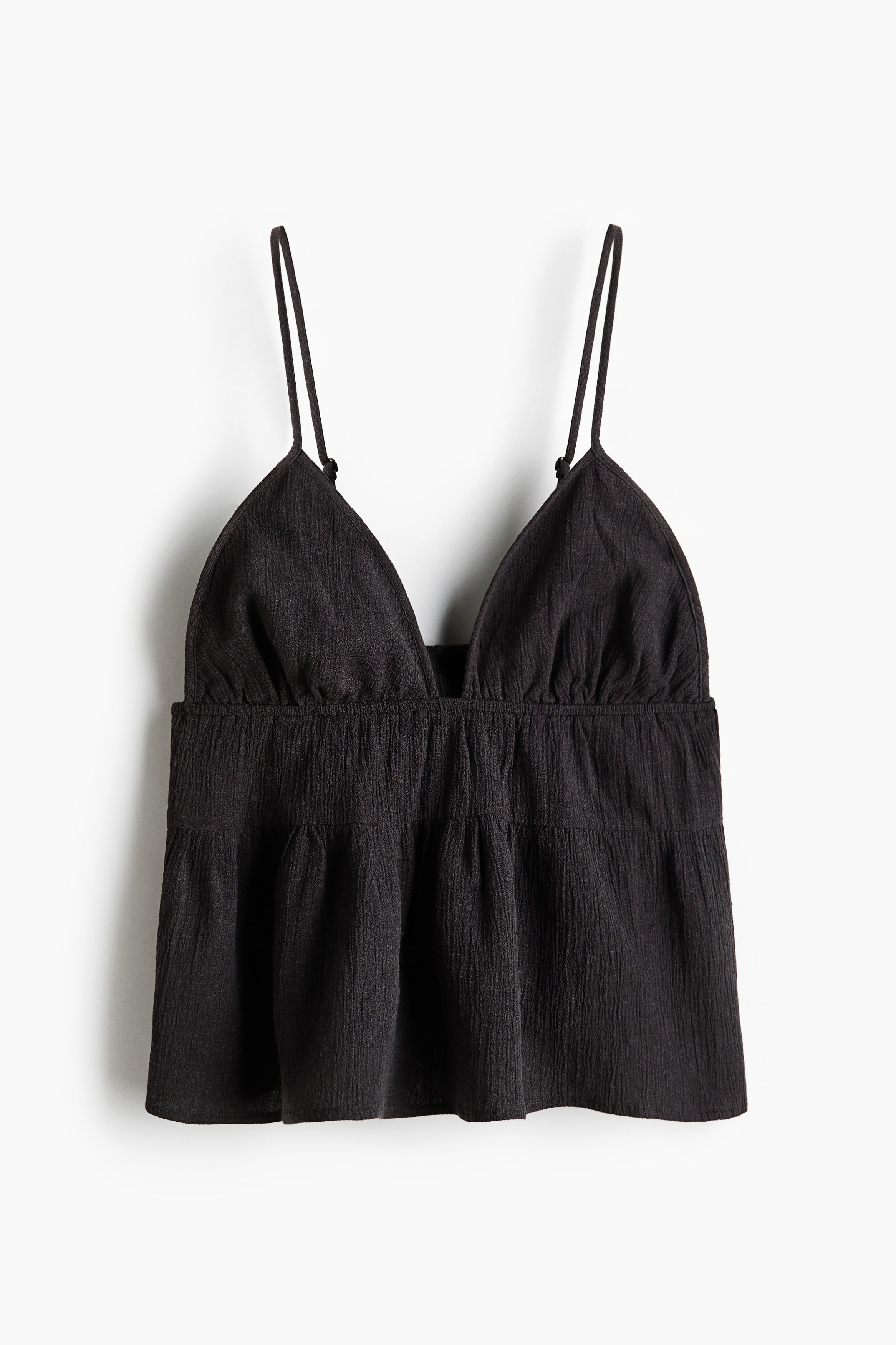 Linen-blend strappy top - Charcoal grey/Mustard yellow/Cream