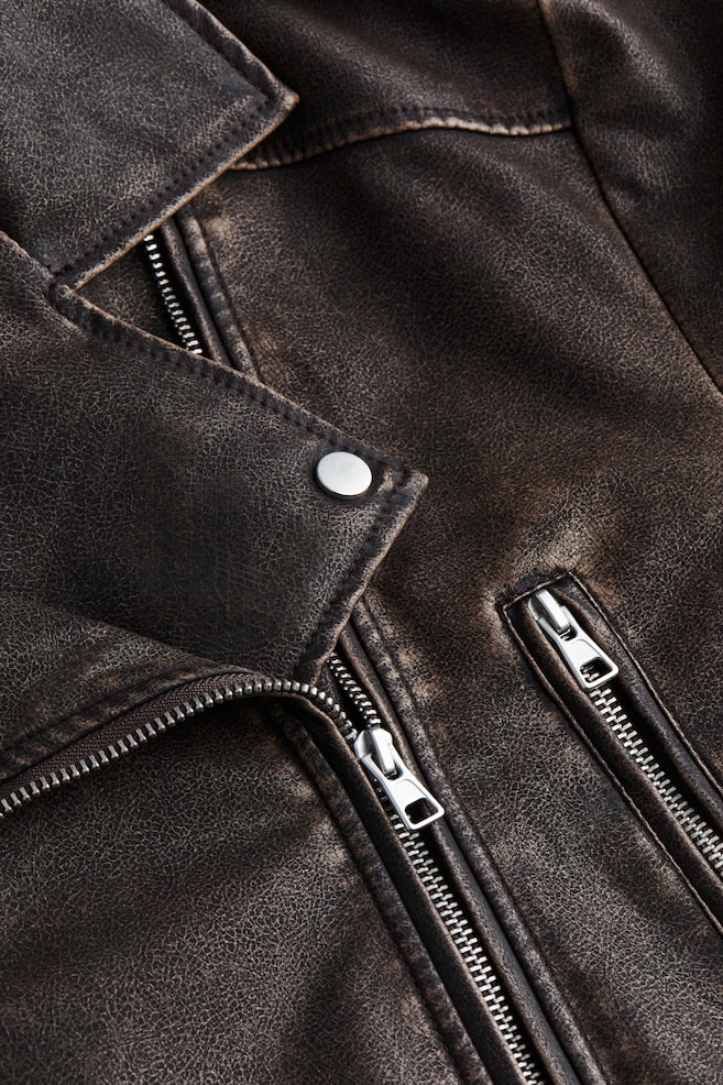 Coated biker jacket - Dark brown - 3