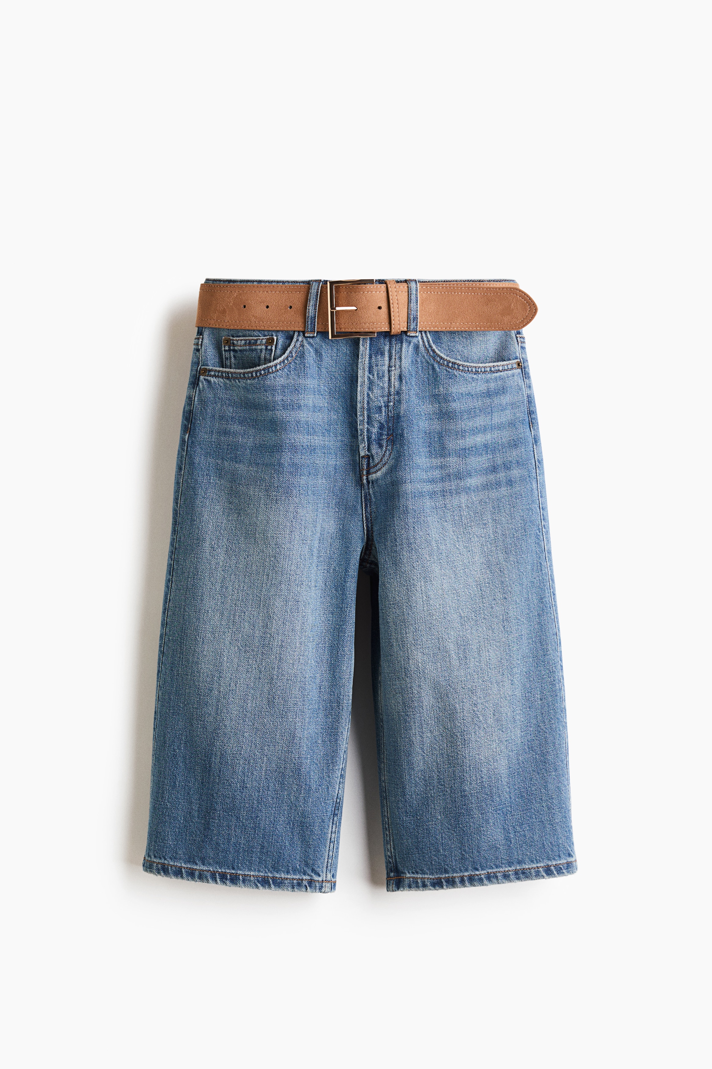 Bermuda in denim con cintura - Blu denim