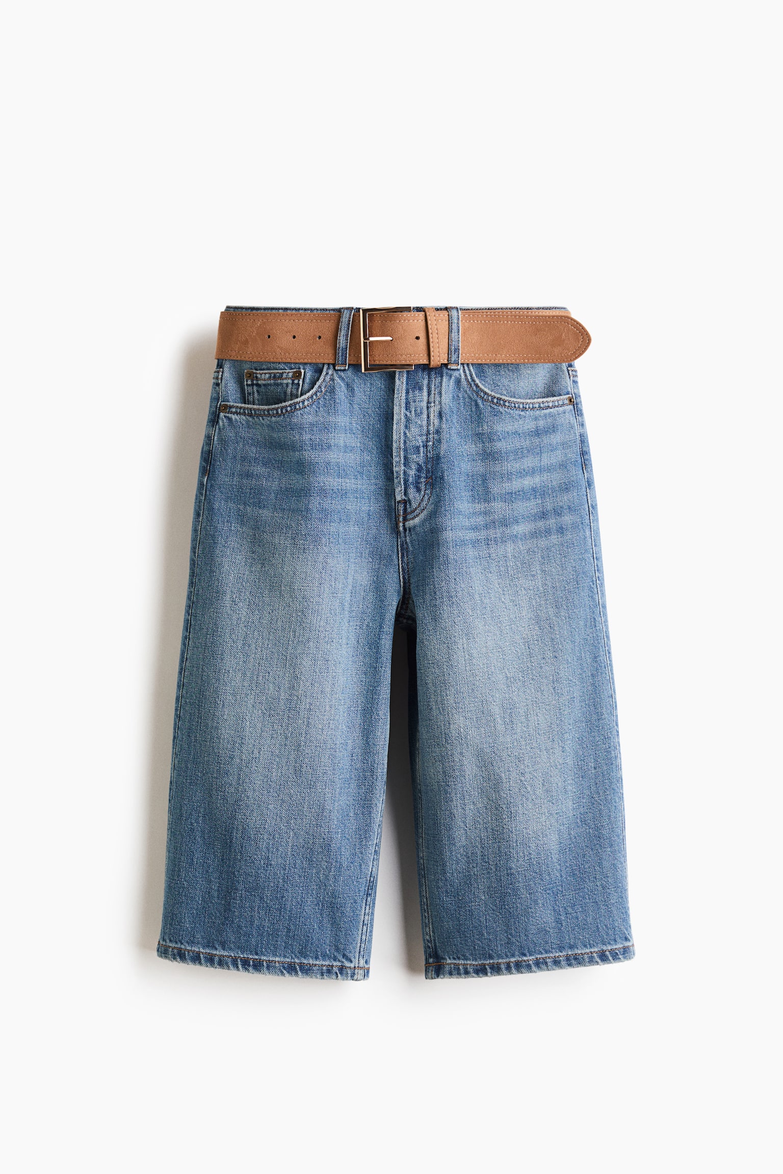 Женские шорты H&M Denim Bermuda Shorts with Belt, цвет: Джинсовый синий