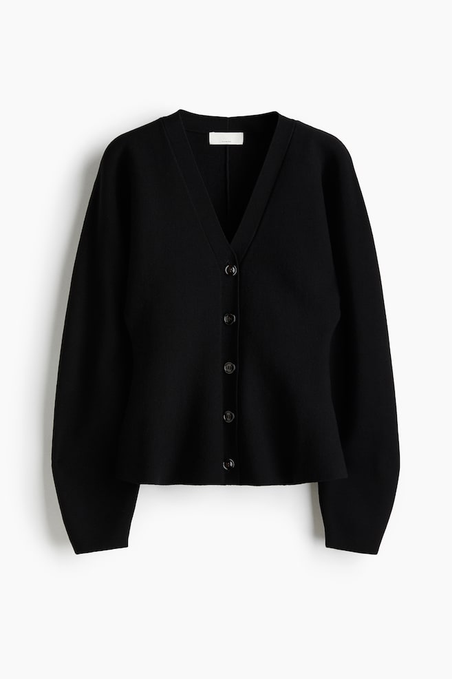 Silk-Blend Peplum Cardigan - Black - 1