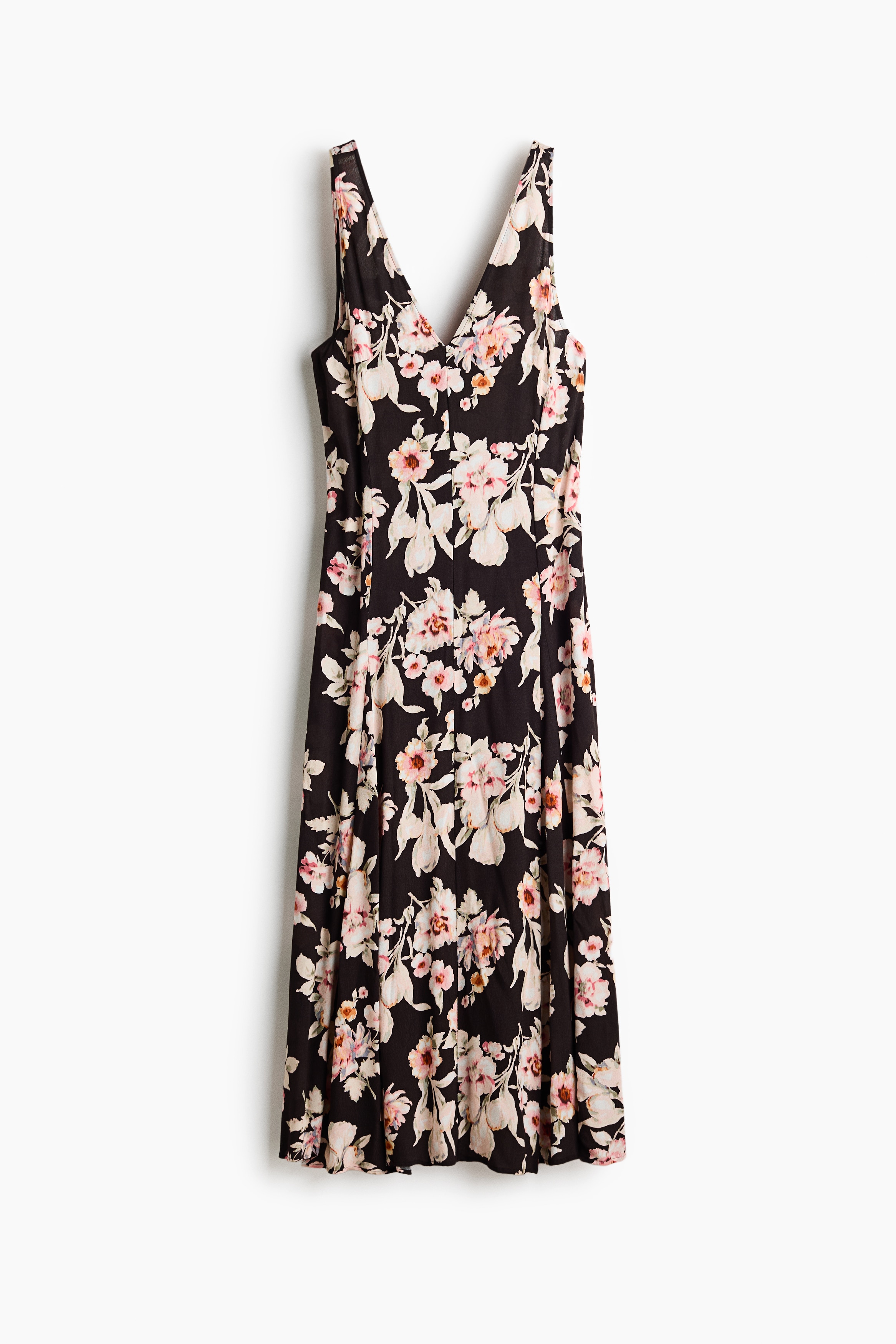 Godet-pleated crêpe dress - Black/Floral/Black/Patterned