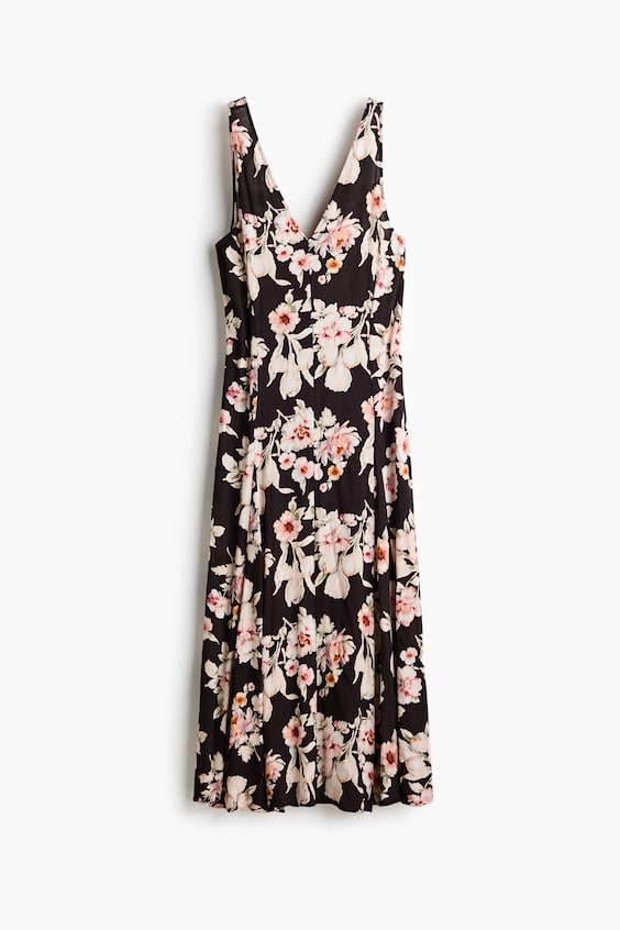 Женское платье H&M Crêpe Dress with Godet Pleats, цвет: Чёрный / С принтом