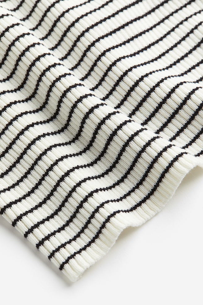 Rib-knit sweetheart-neck top - White/Striped/Black - 4