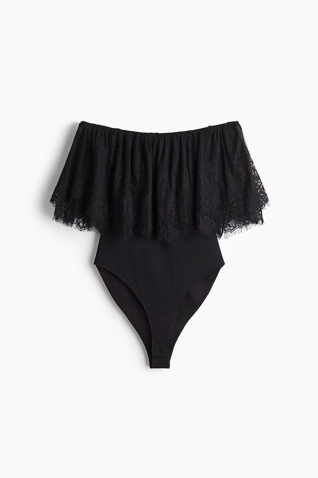 Body off-the-shoulder con volante - Negro - 1