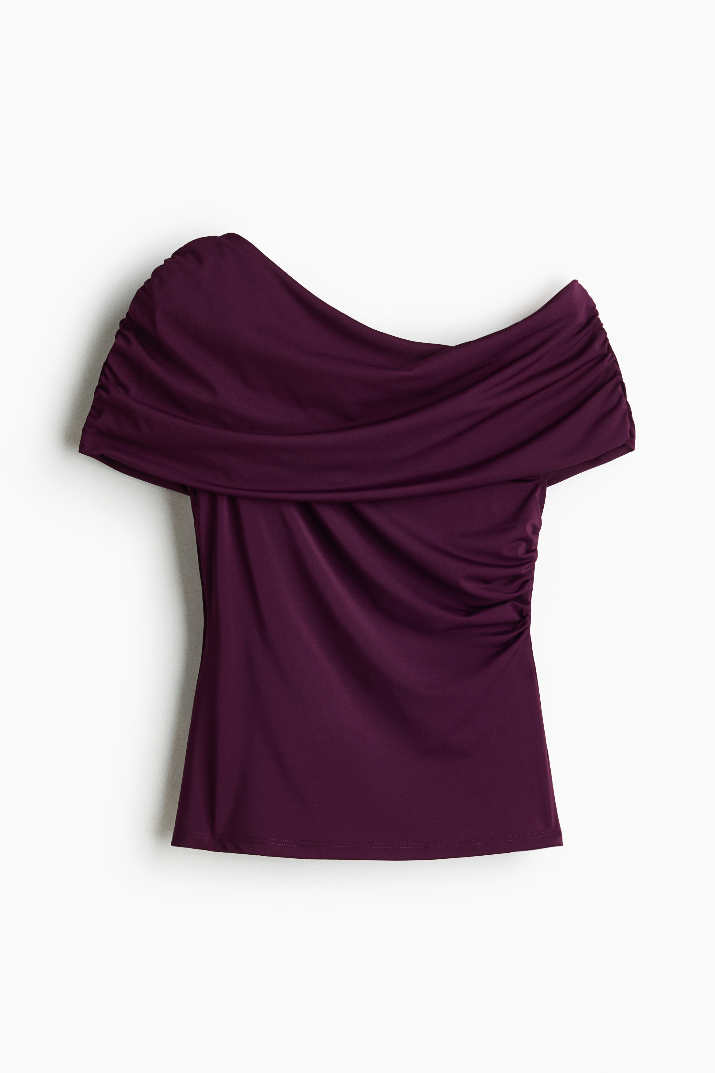 Draped Off The Shoulder Top - Dark purple/Black/Dark beige