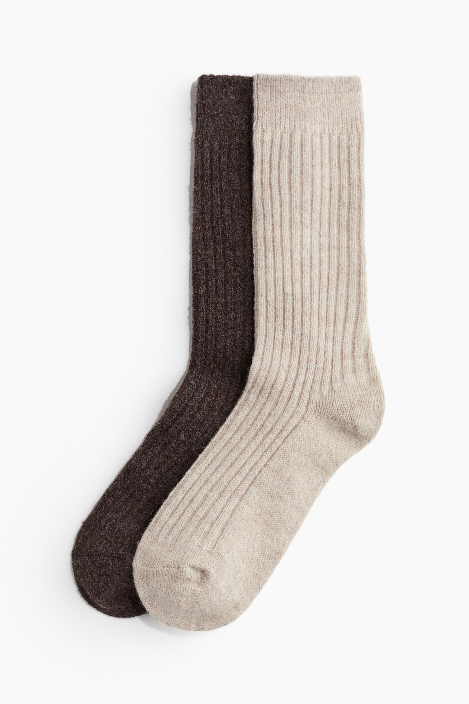 2-pack wool-blend socks - Dark brown/Light beige/Dark beige marl/Light beige/Dark grey marl/Black - 1