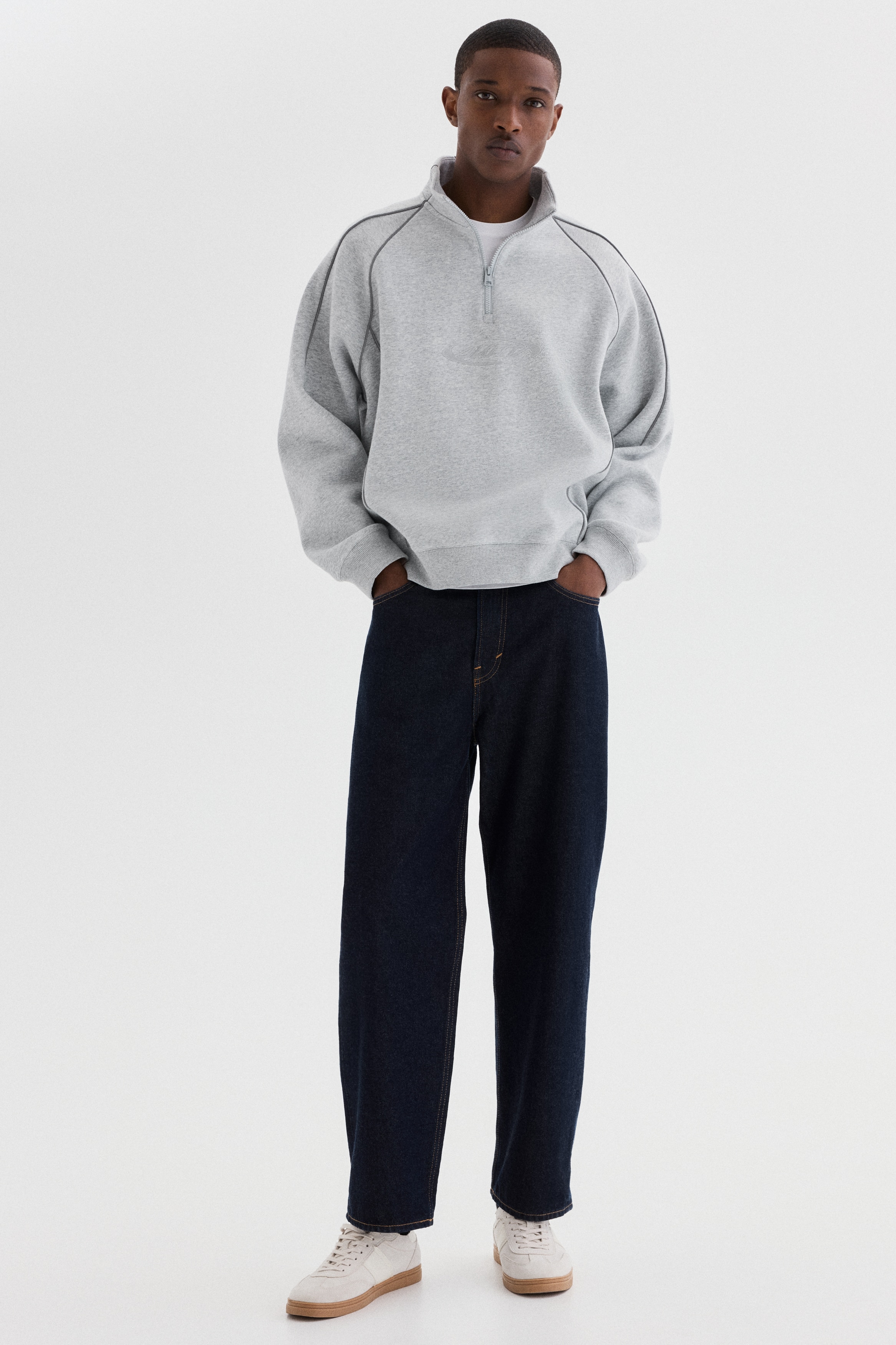 Men's Gray melange/Akito Loose-Fit Half-Zip Sweatshirt | H&M CA