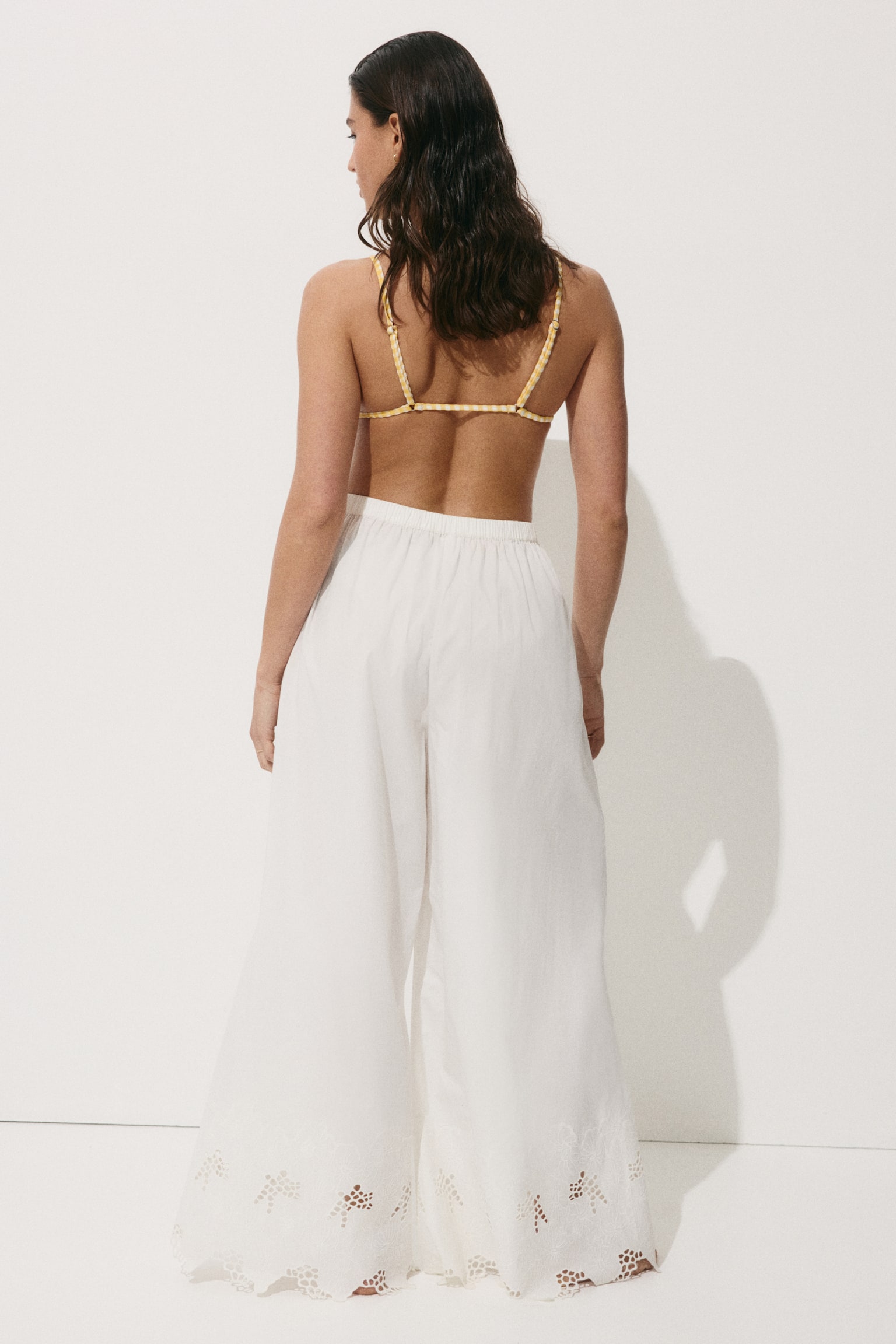 Wide poplin beach trousers - Bianco - 4