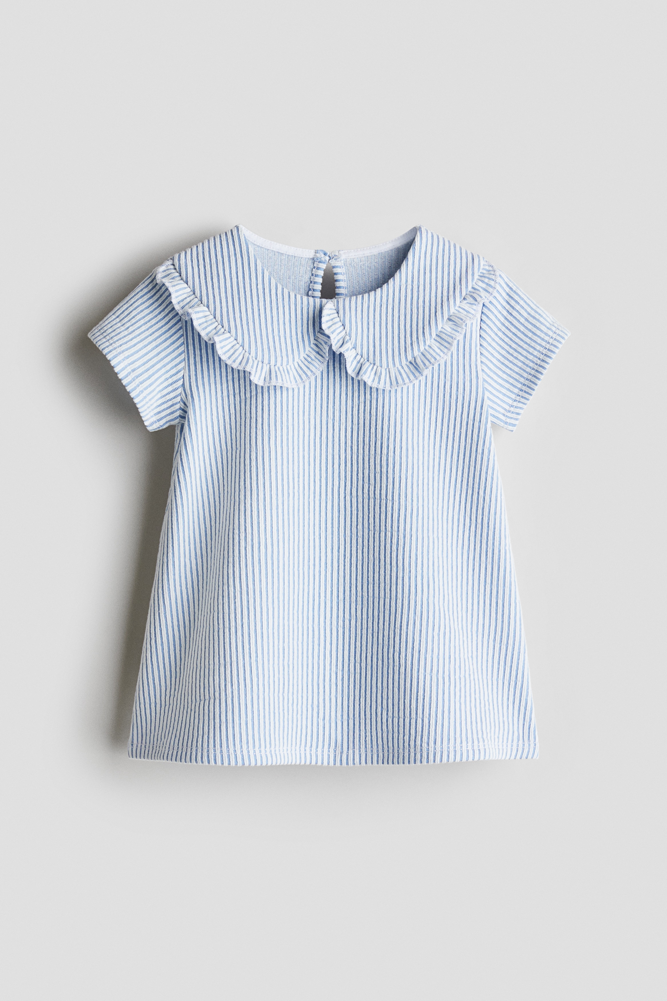 Kjole i A-facon med krave - Blå/Hvidstribet/Beige