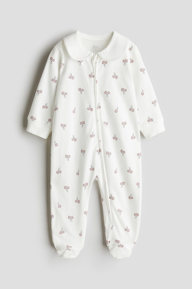 Collared zip-up sleepsuit - White/Floral/White/Christmas - 1