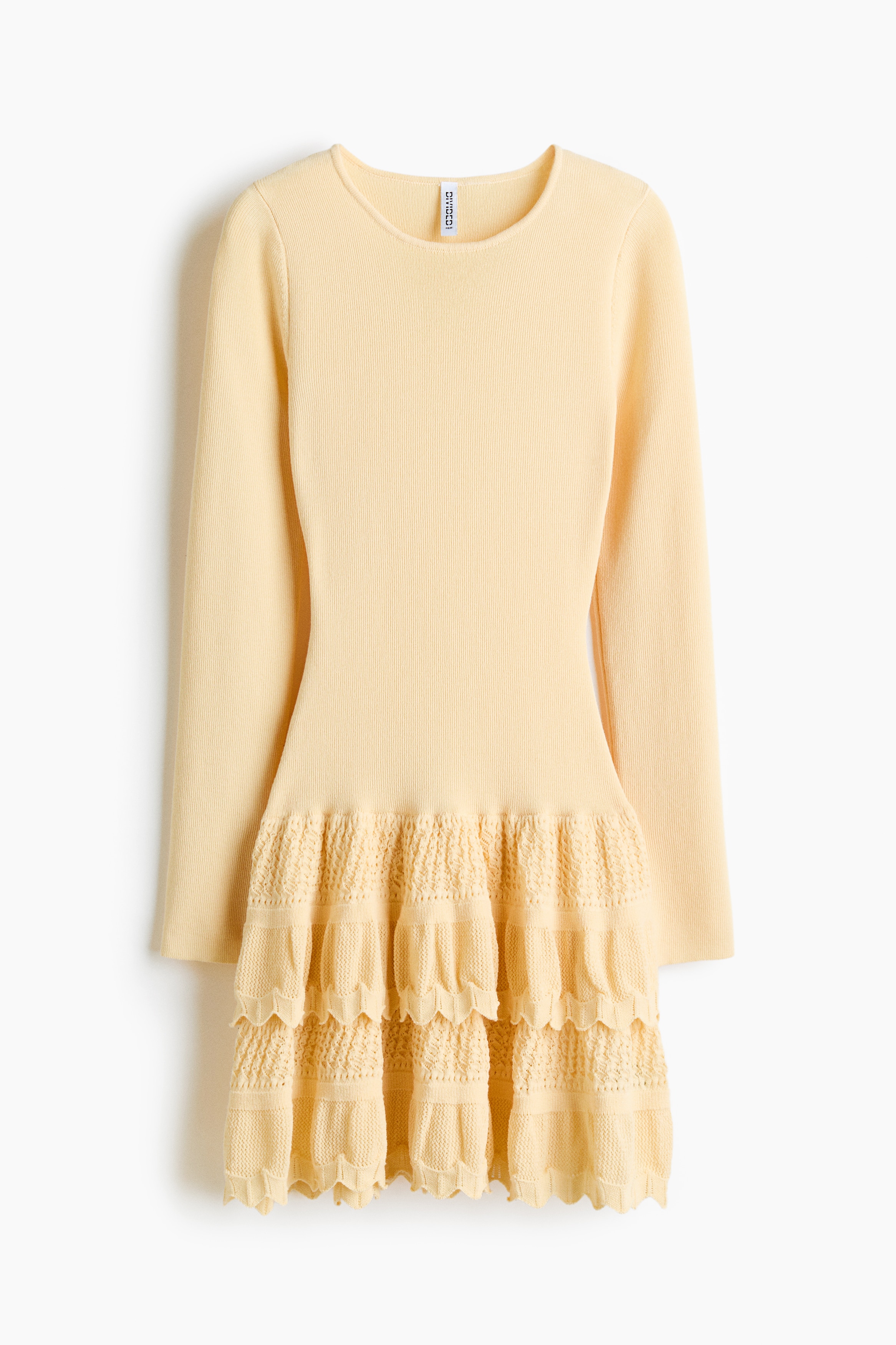 Dress with Tiered Skirt - Light yellow/Black/Dark blue