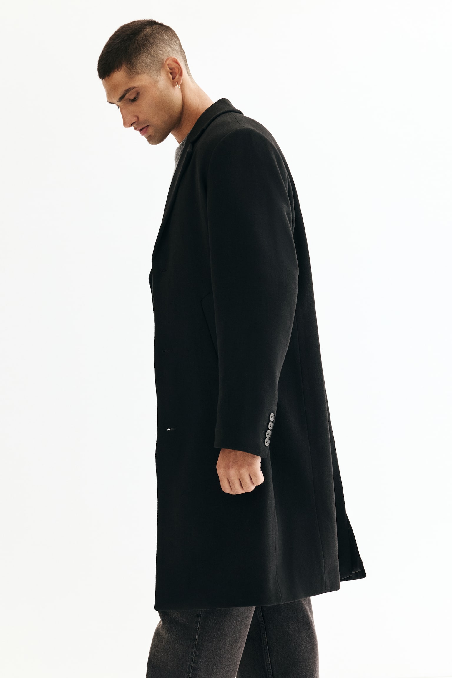 Single-breasted wool-blend coat - Black/Dark brown - 8