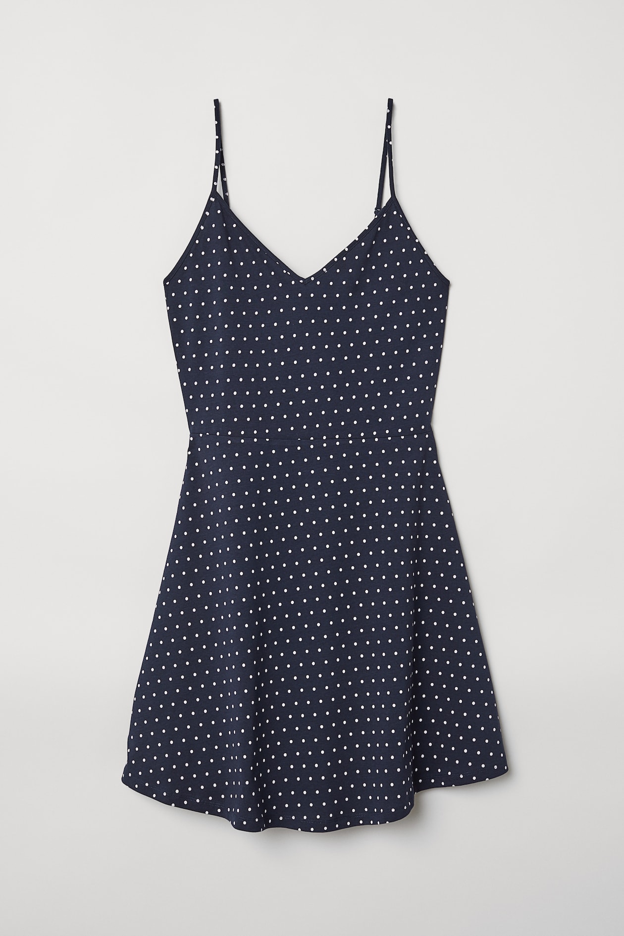 Short Jersey Dress - V-neck - Sleeveless - Dark blue/white dotted ...