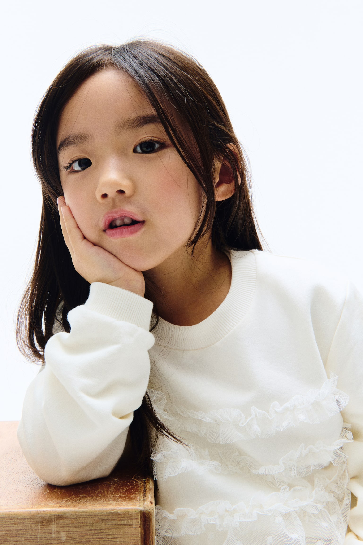 튤 디테일 스웨트셔츠 - 화이트/라이트 퍼플 - 4