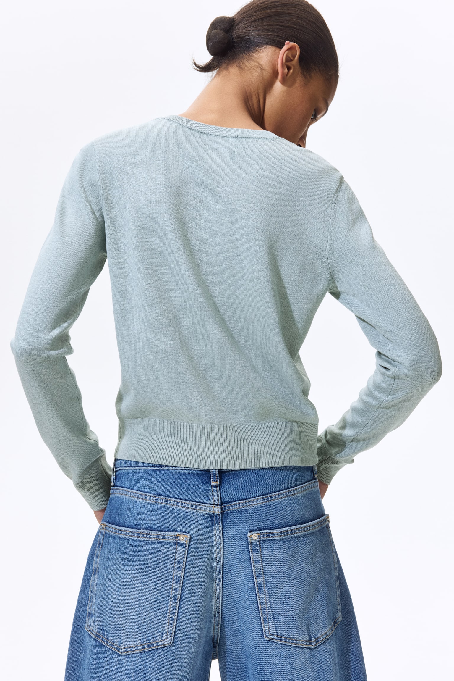 Fine-knit cardigan - Light dusty turquoise/Black/Dark brown/Light beige/Grey marl/Bright orange/Light greige/Lilac - 4