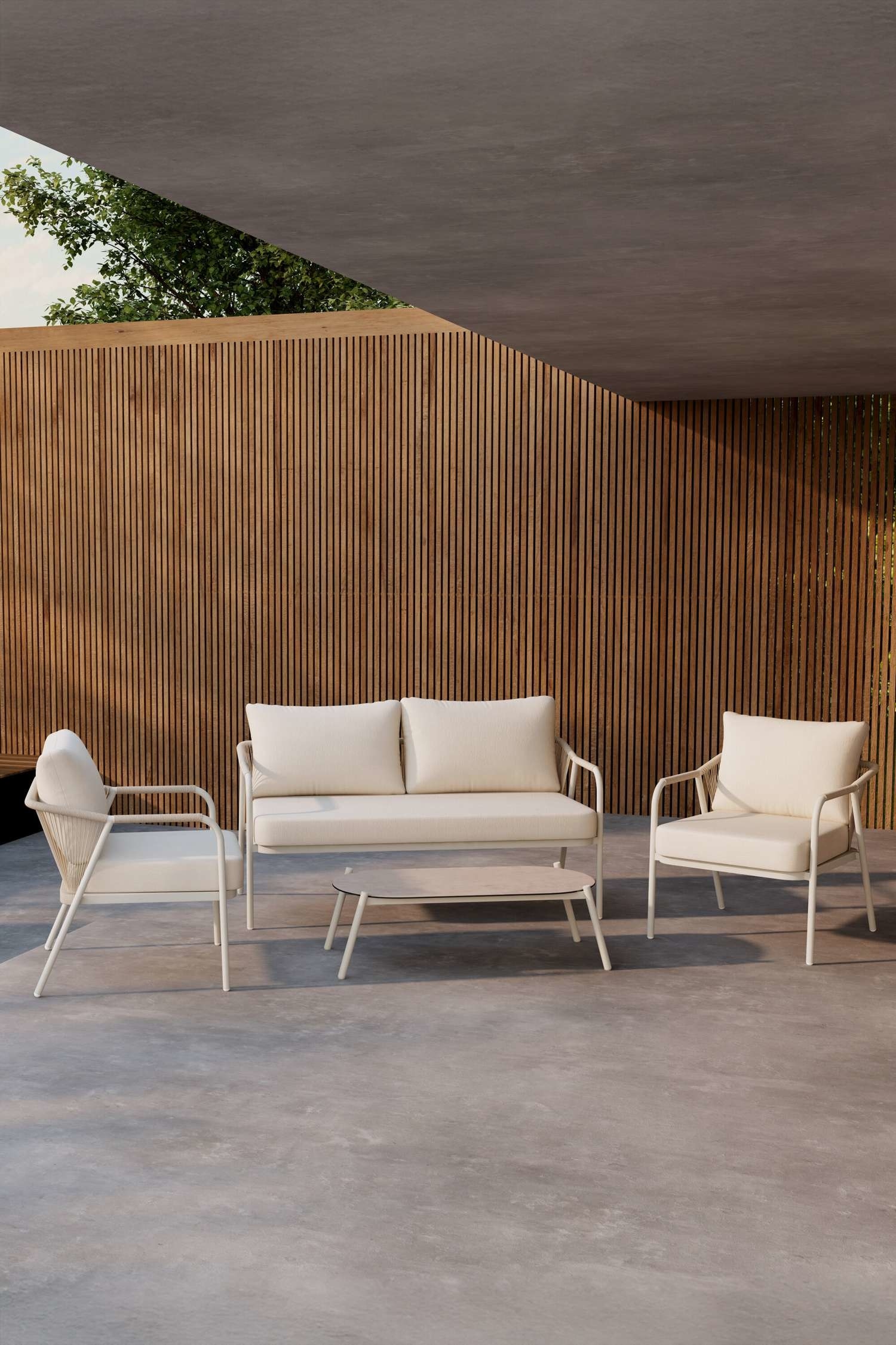 Sicily Lounge Set - Aluminum, Beige