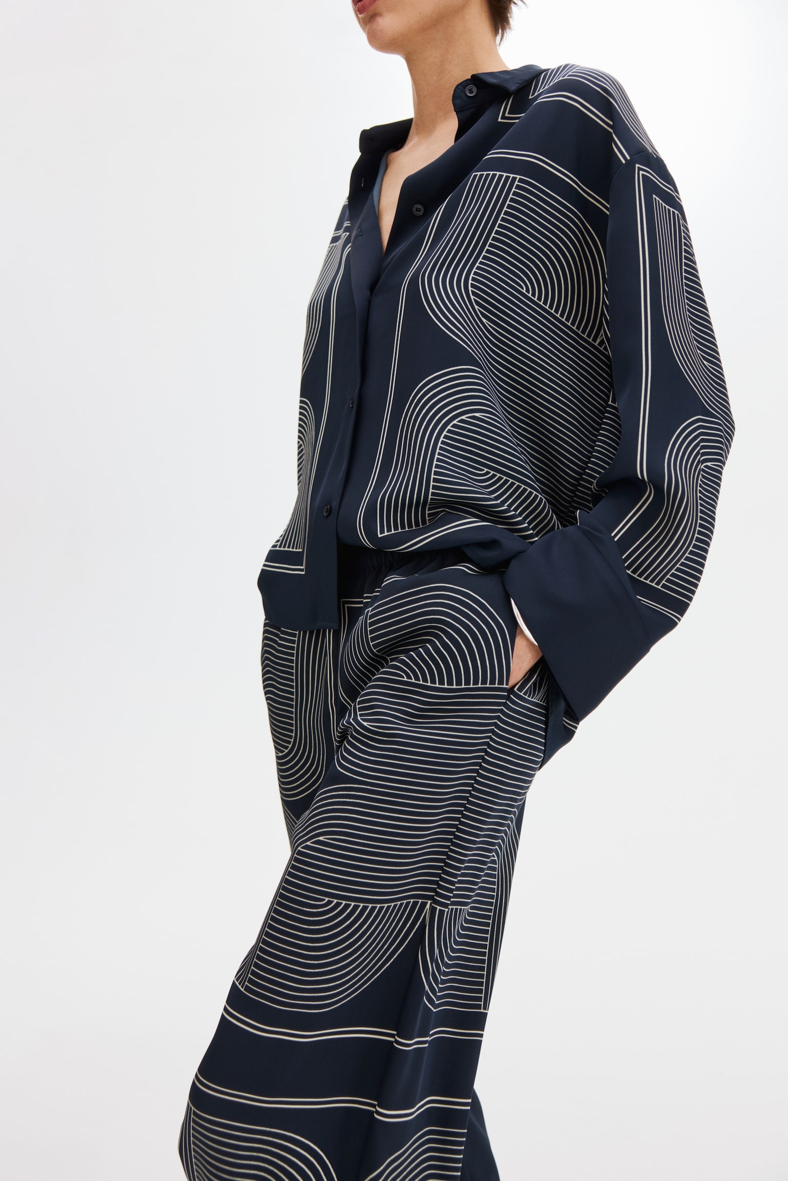 Pantalon à taille élastique - Bleu foncé/motif - 4