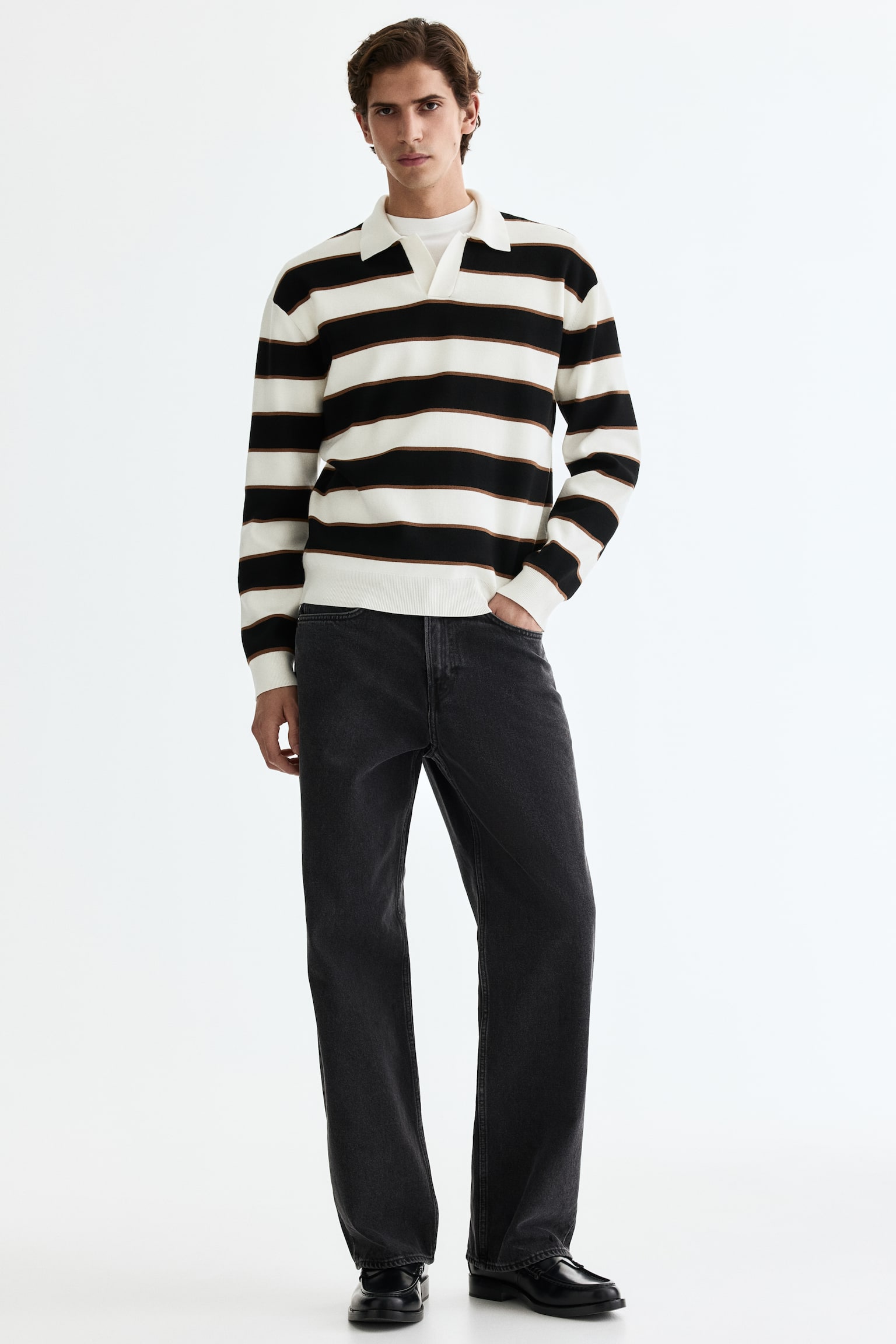 Relaxed Fit Polo shirt - Black/Striped - 5
