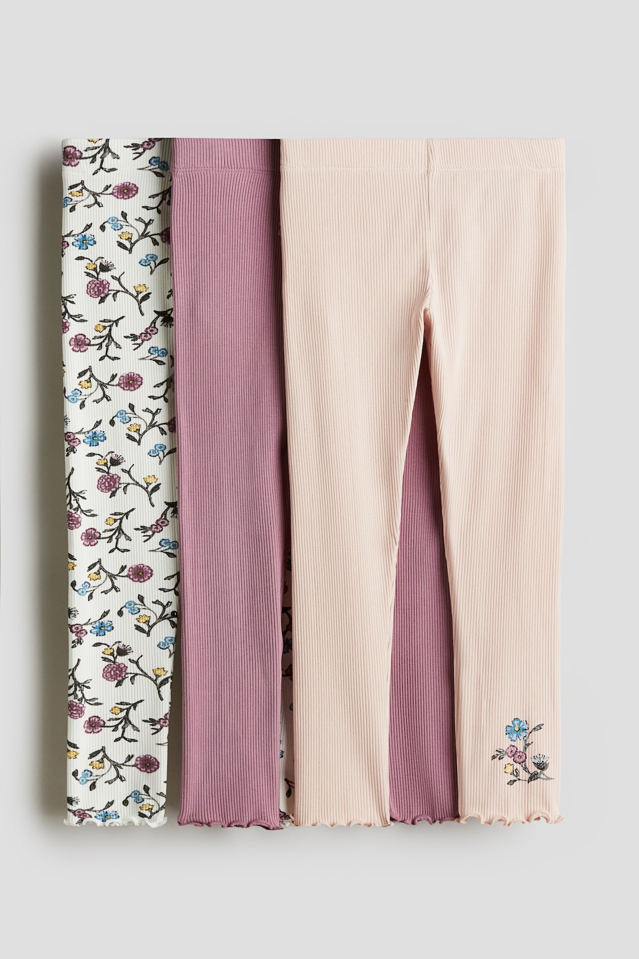 Pack De 2 Leggings De Algodón Acanalado - Rosa Claro/Floral - NIÑOS | H&M ES