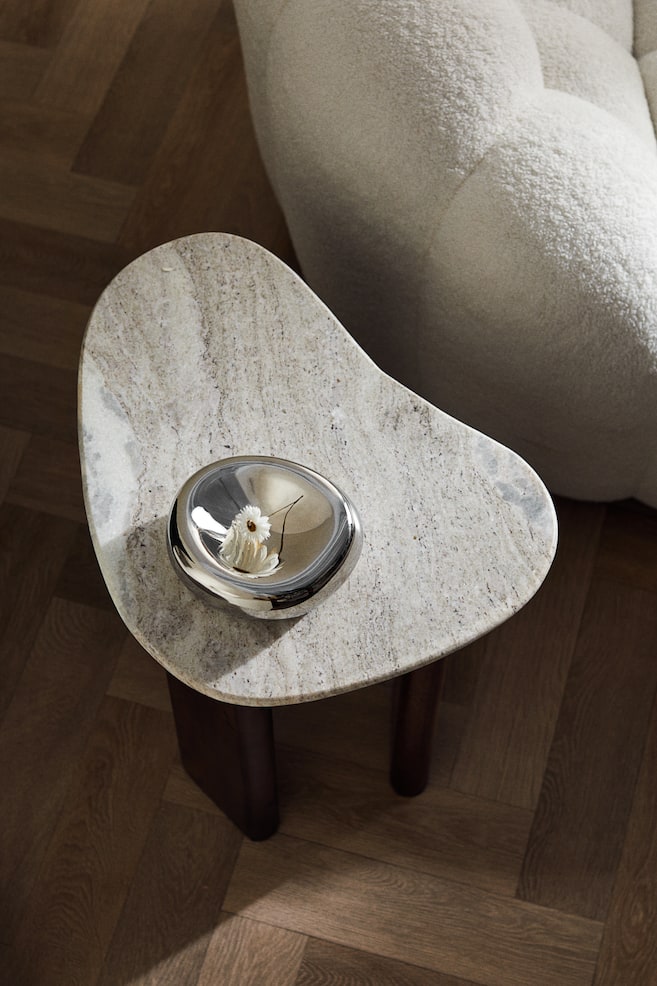Table d'appoint avec plateau en marbre - Beige/marron foncé/Beige/marron - 2