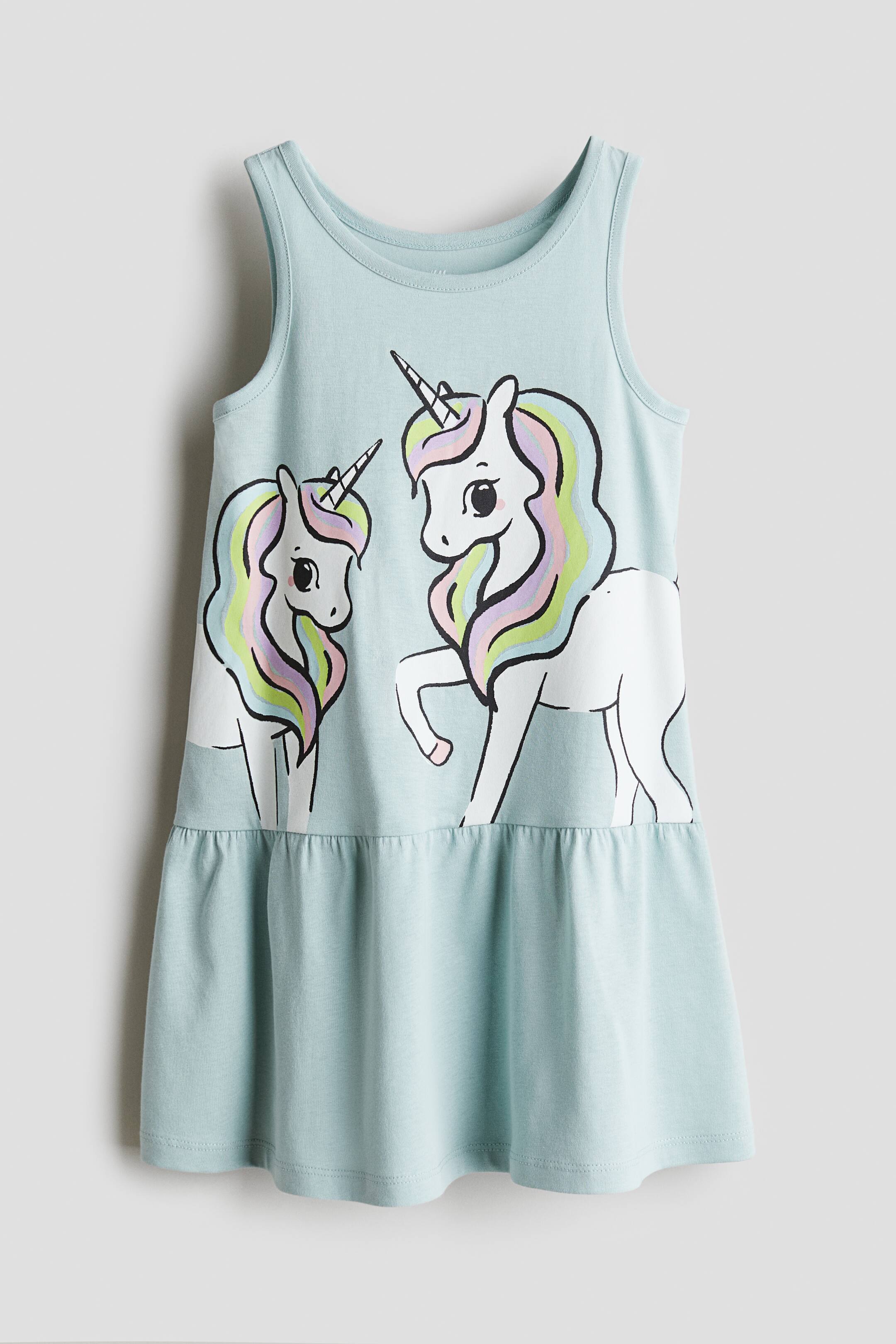 View larger image: Patterned Jersey Dress - Light turquoise/unicorns - Kids | H&M US 1