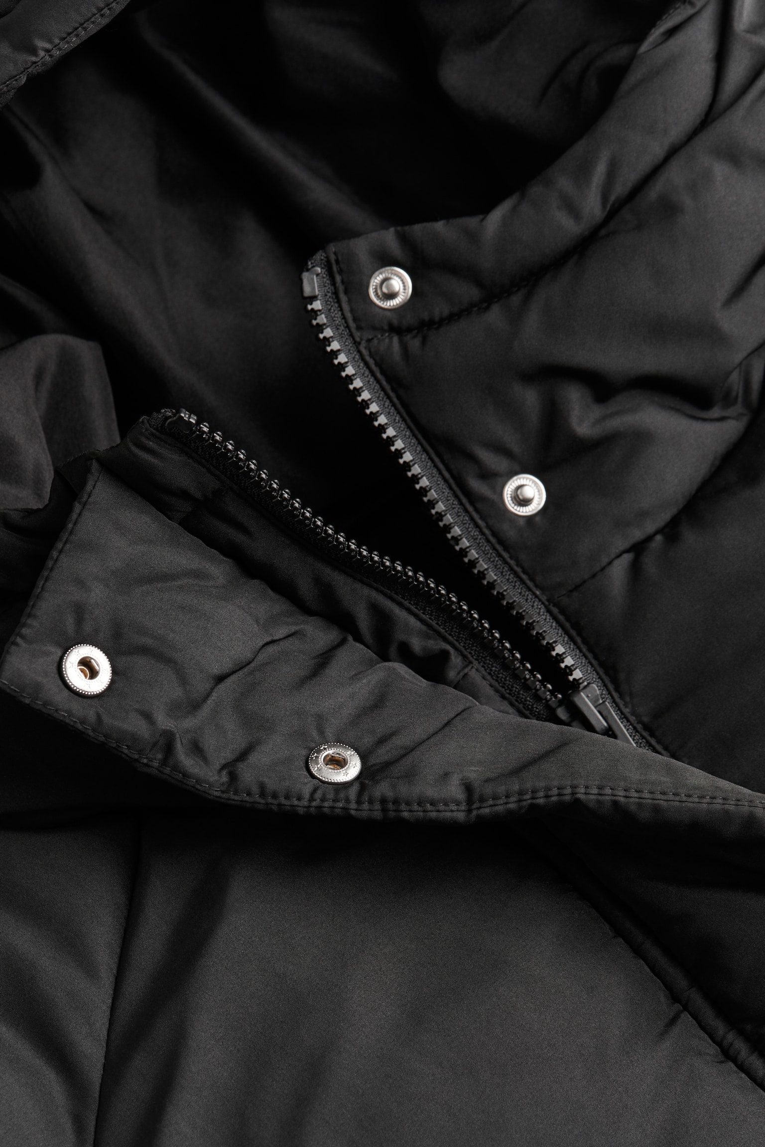 Drawstring Waist Puffer Jacket - Black - 2