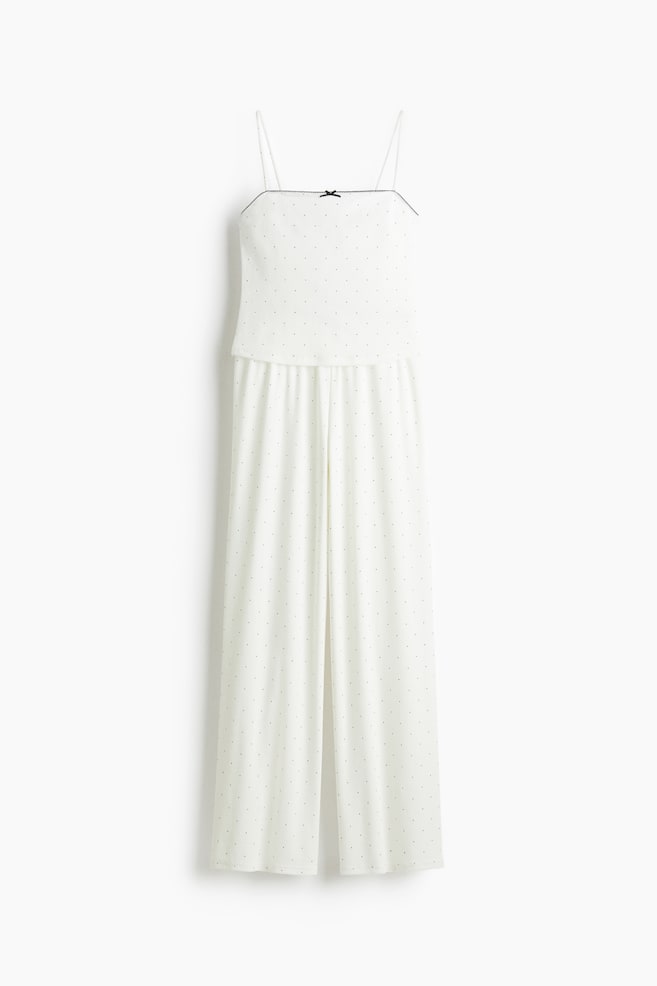 Picot-trimmed ribbed pyjamas - White/Spotted/Light turquoise - 1