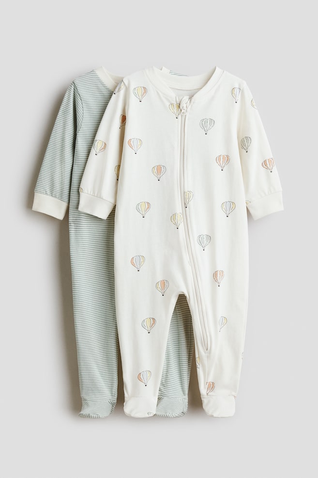 2-pack printed zip-up sleepsuits - Light green/Hot air balloons/Light beige/Giraffe/Light blue/Patterned - 1