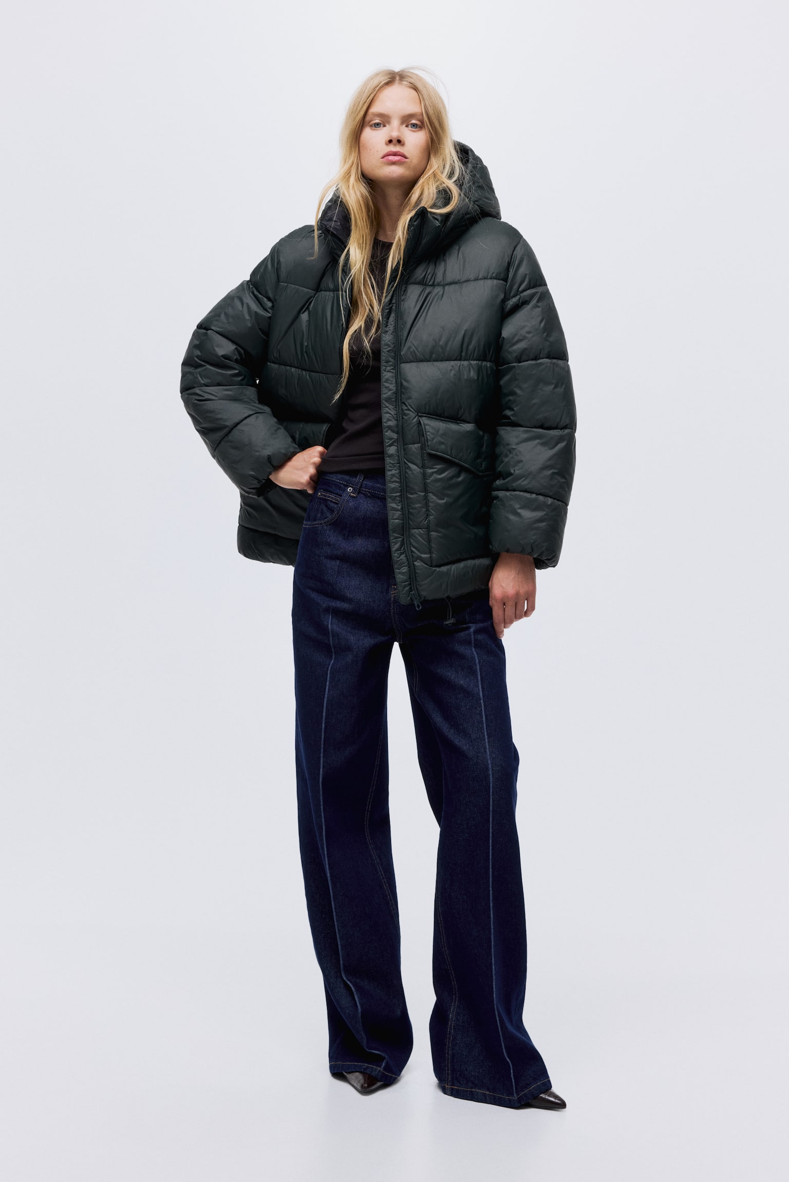 Oversized puffer jacket - Dark dusty green/Red - 6