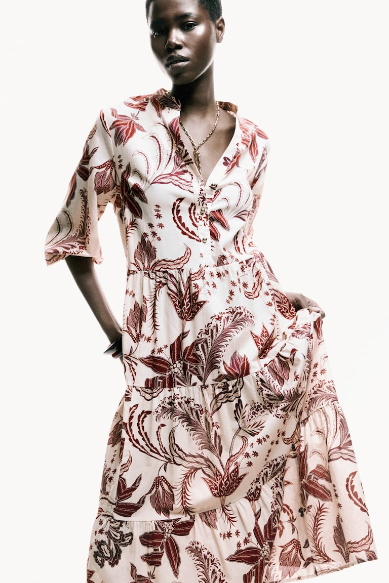 knee length dresses for ladies Beige Midi Dress Tiered Strappy