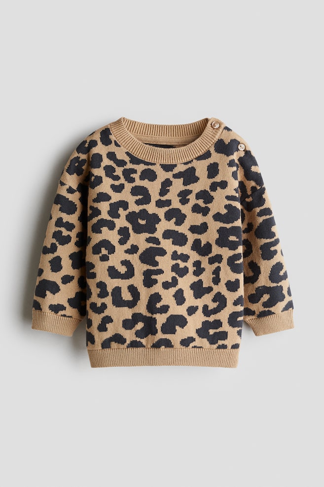 Jacquard Knit Sweater - Beige/Leopard print/Light pink/Dog/Light pink/Pink/Hearts/Light beige/Flowers/Turquoise - 1