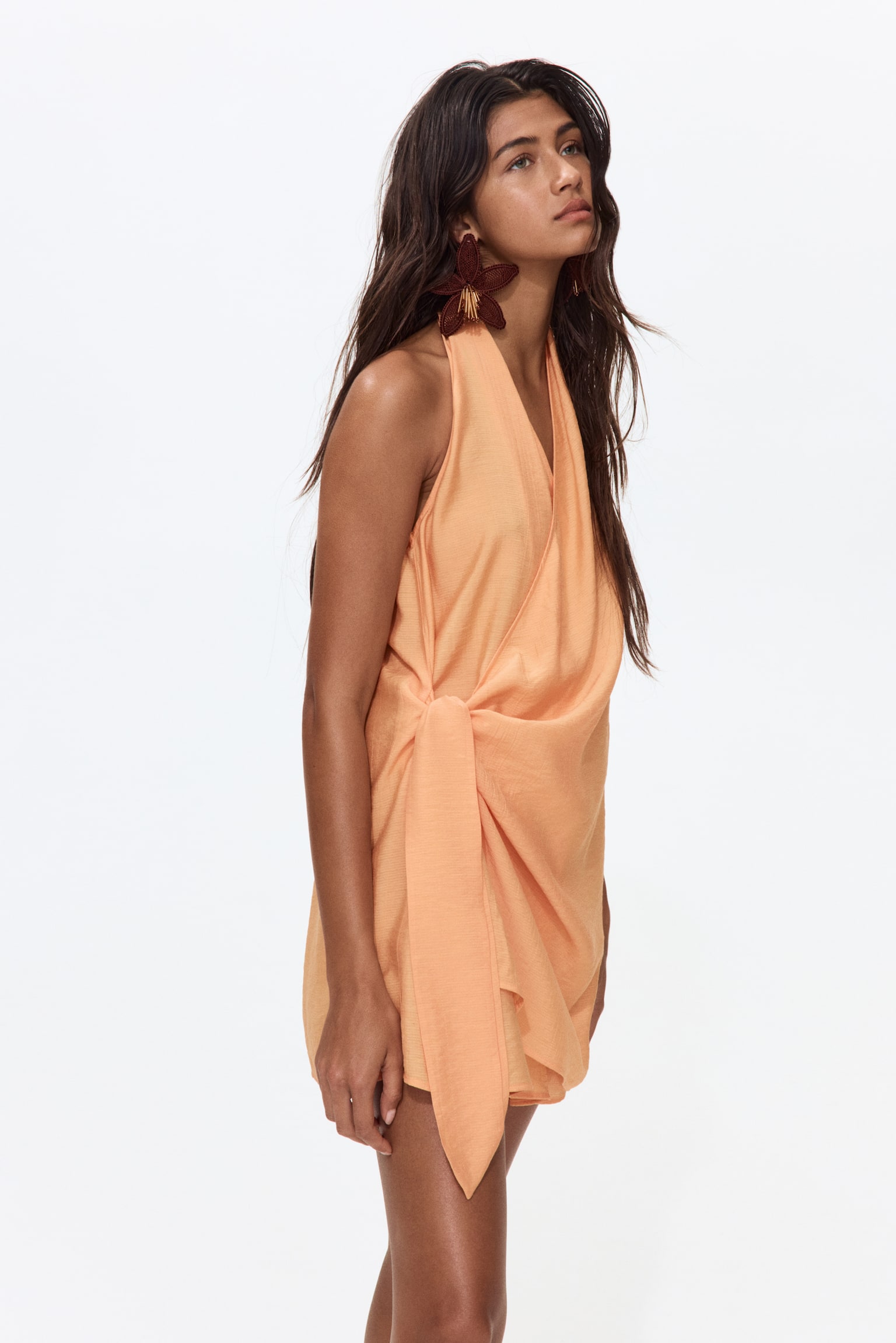 Vestido playero de cuello halter - Anaranjado claro/Azul claro/Chabacano pálido - 1