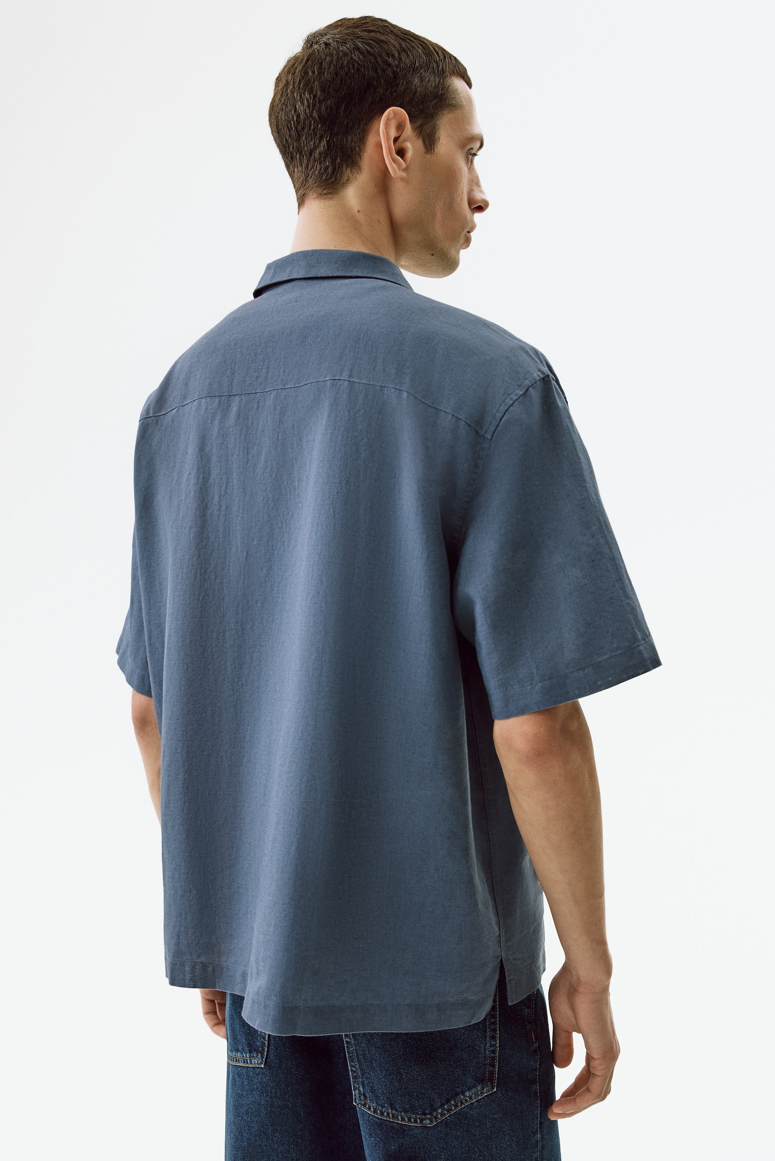 Relaxed Fit Linen-blend resort shirt - Dusty blue/Light beige/White/Striped/Dark khaki green/Black - 4