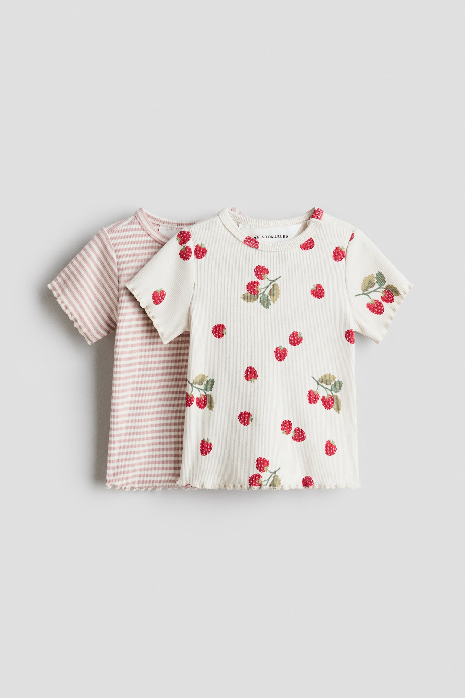 2-pack ribbed cotton tops - Crem/zmeură/Bej/flori/Bej-închis/alb/Roz/flori - 1